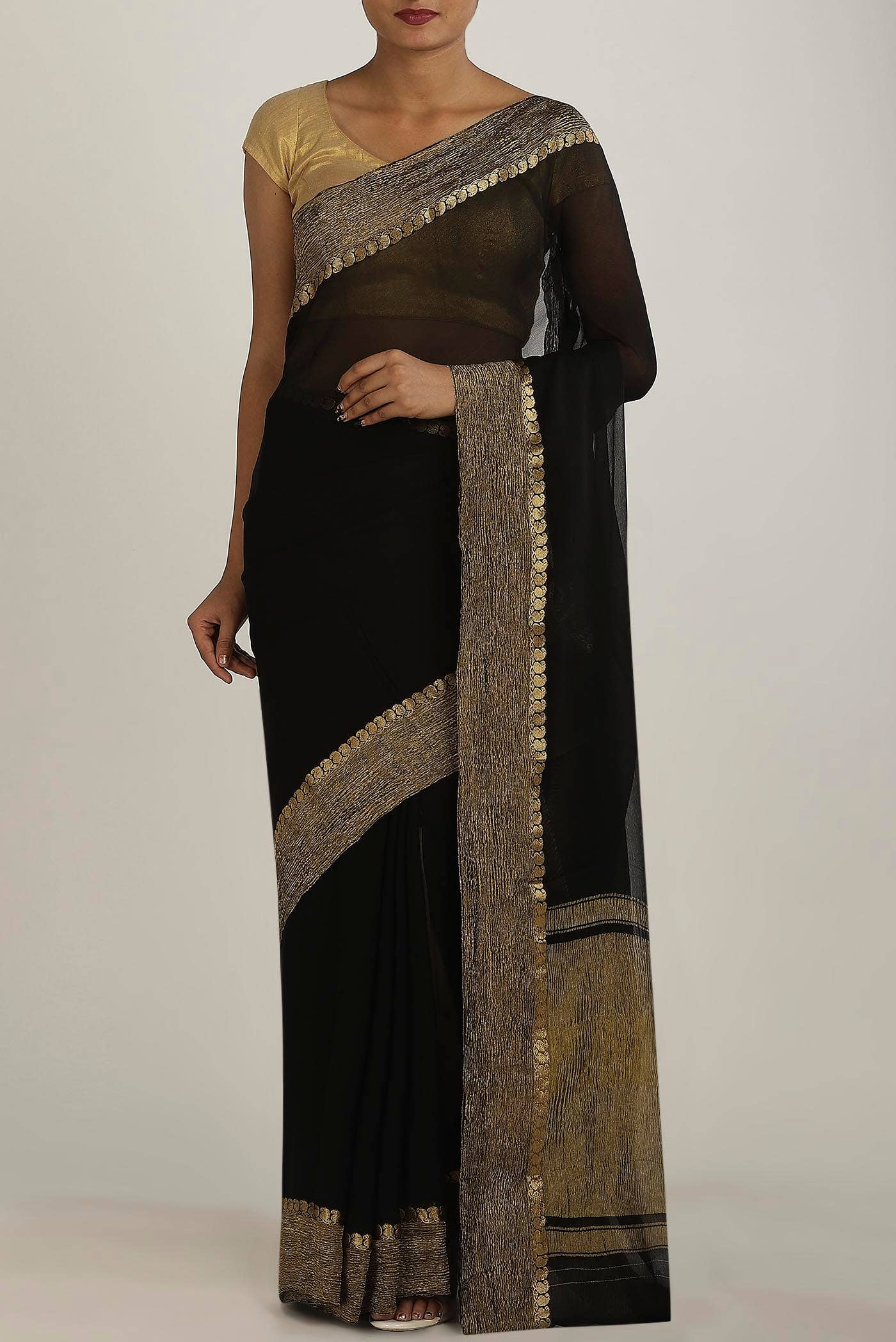 Black Mysore Chiffon Saree