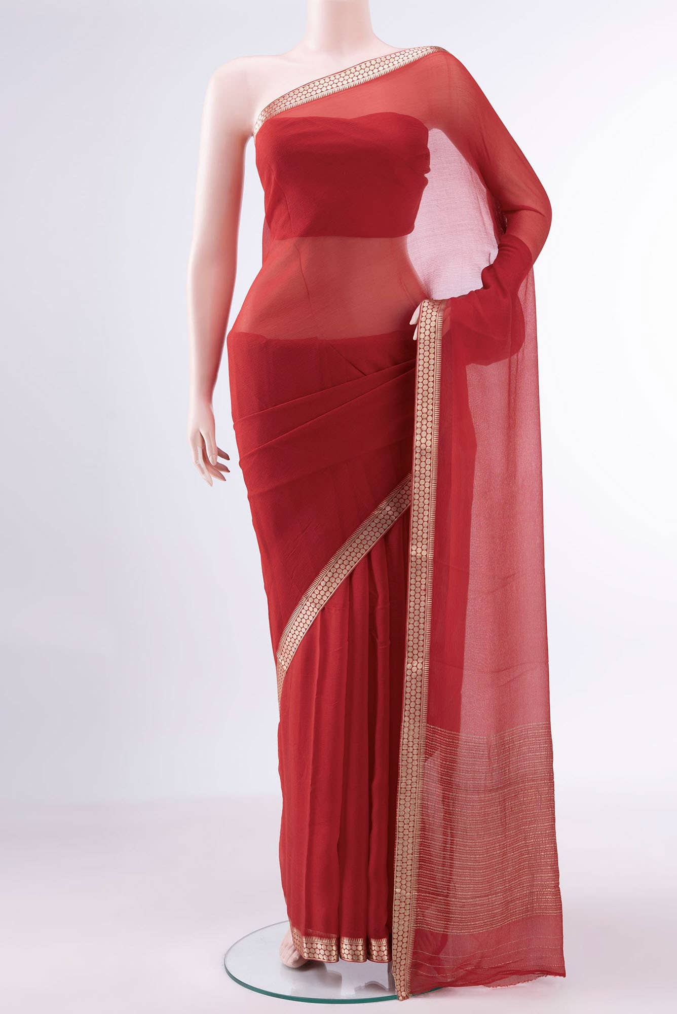 Deep Red Mysore Chiffon Saree