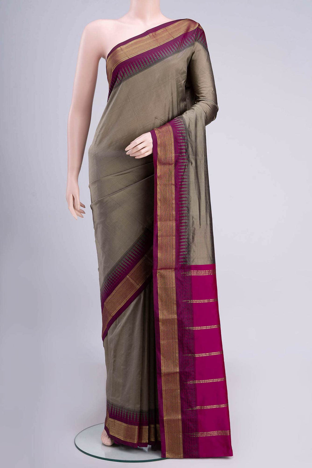 Davys Grey Blended Bangalore Silk Saree
