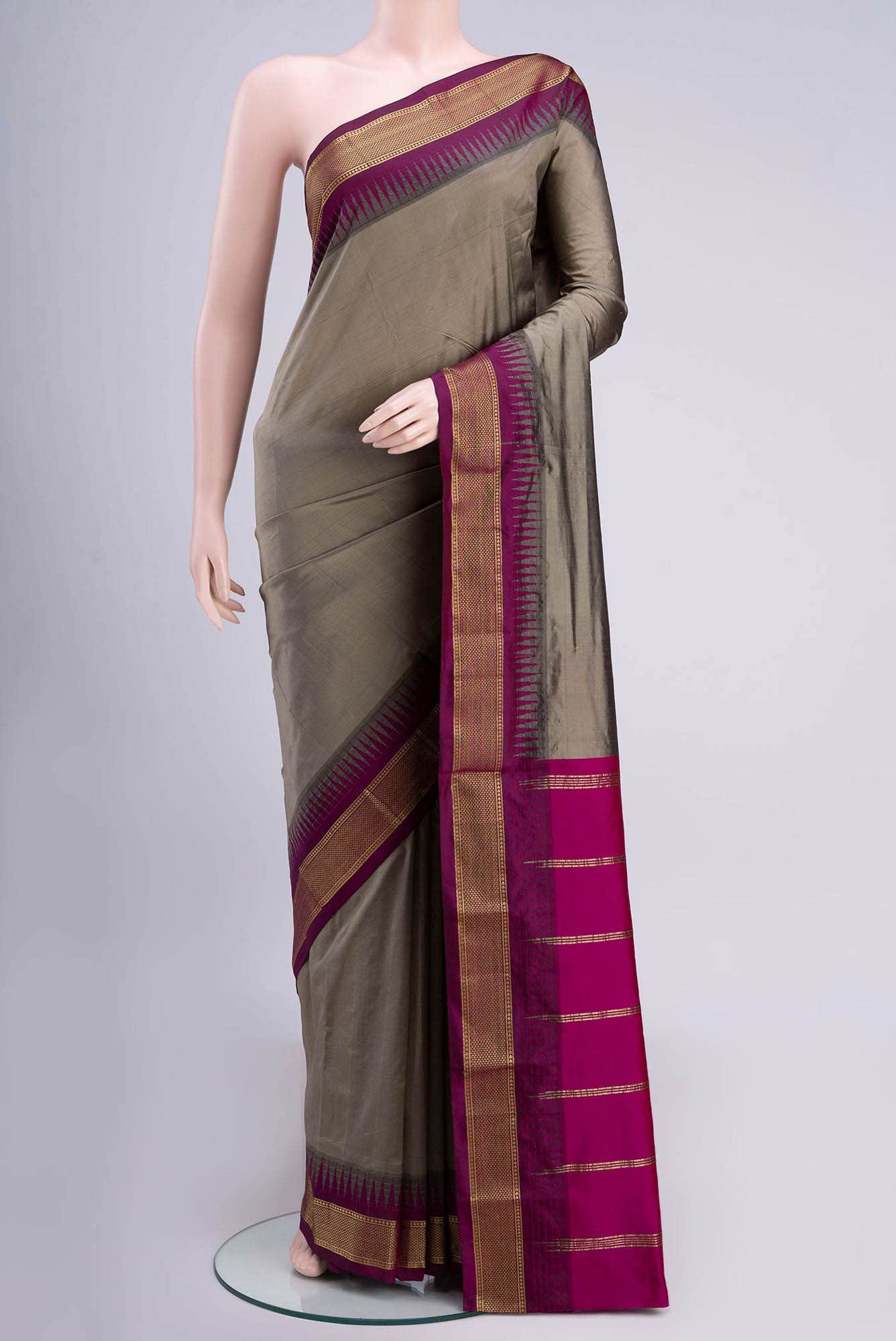 Davys Grey Blended Bangalore Silk Saree