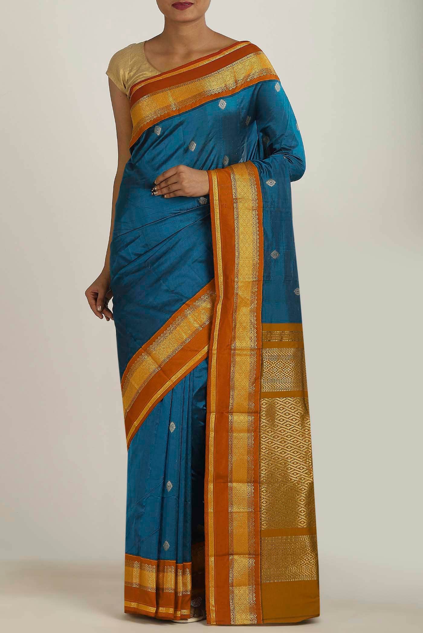 Blue Blended Bangalore Silk Saree