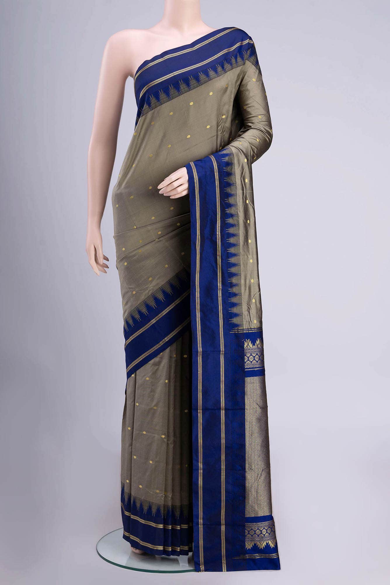 Davys Grey Blended Bangalore Silk Saree