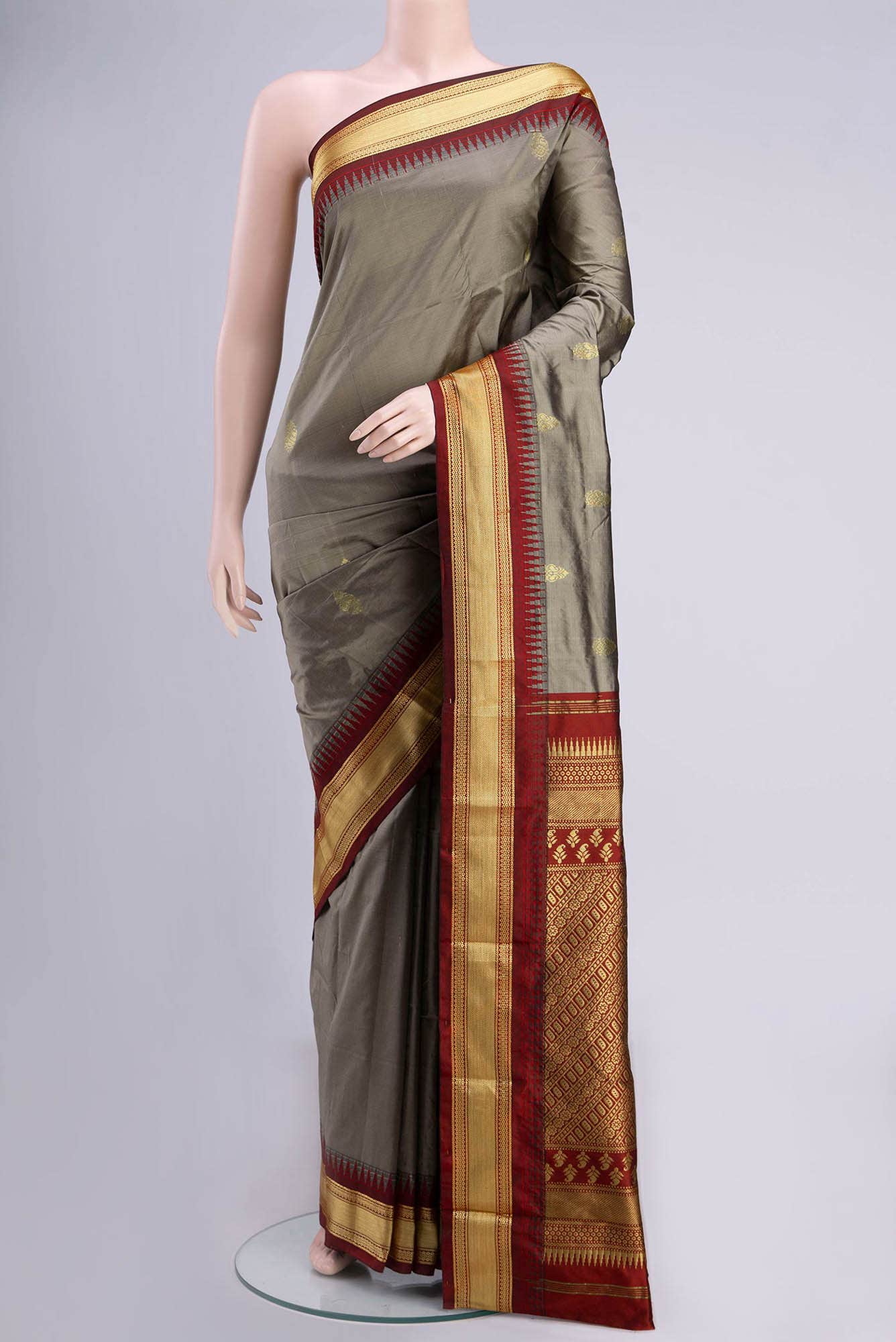 Davys Grey Blended Bangalore Silk Saree