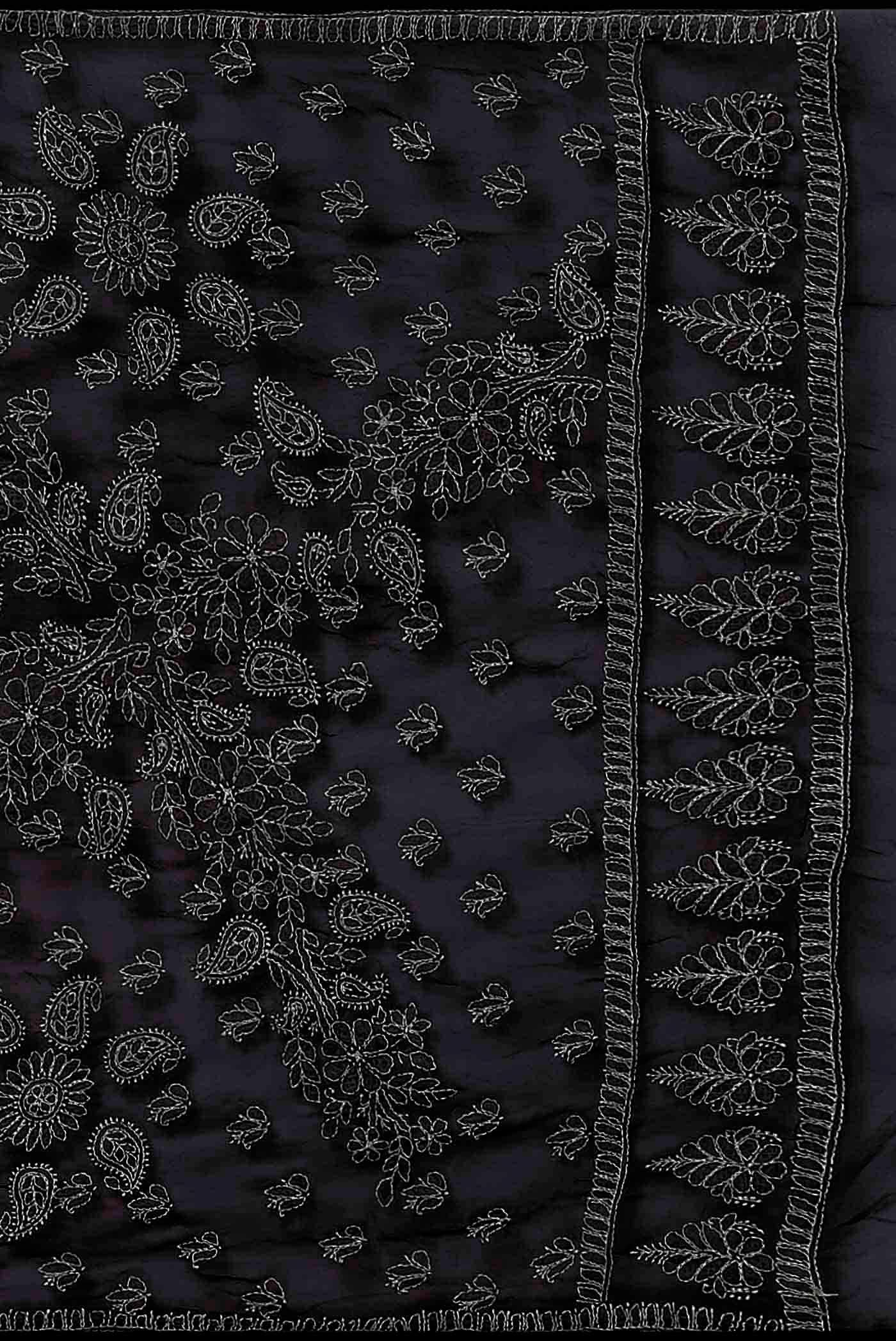 Black Blended Chikankari Georgette Saree