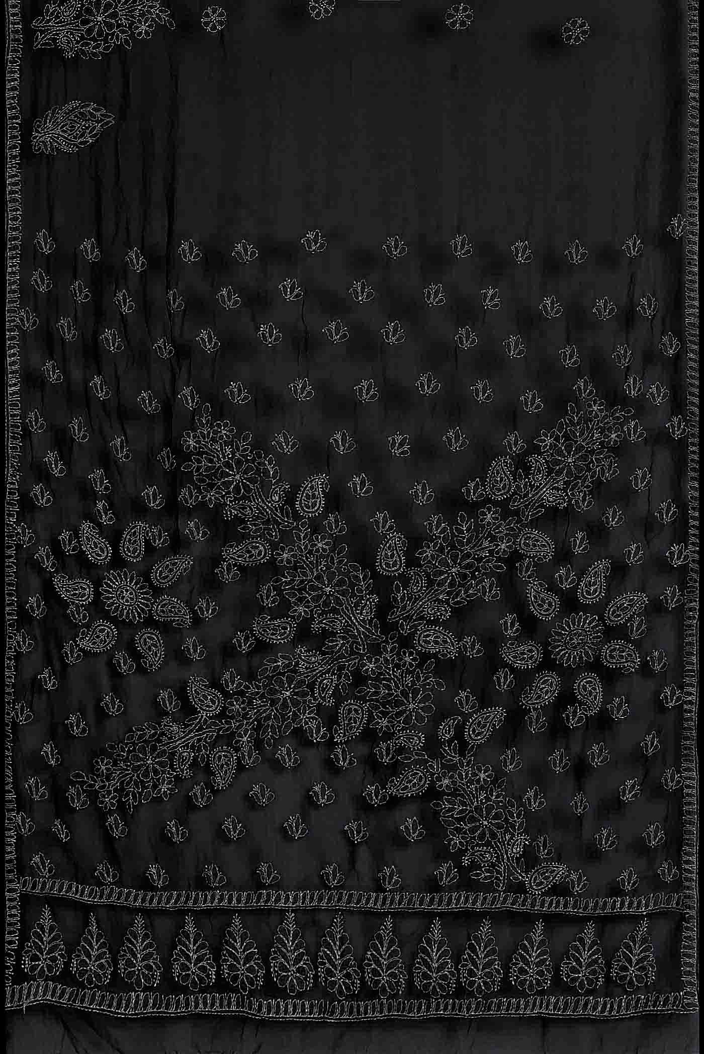 Black Blended Chikankari Georgette Saree