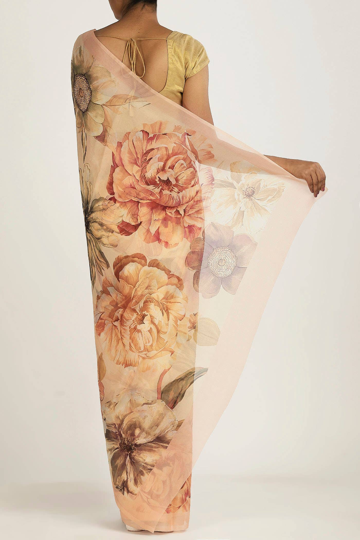 Peach Organza Silk Saree