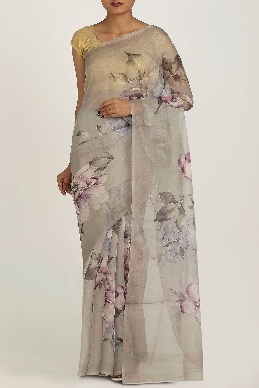Grey Organza Silk Saree