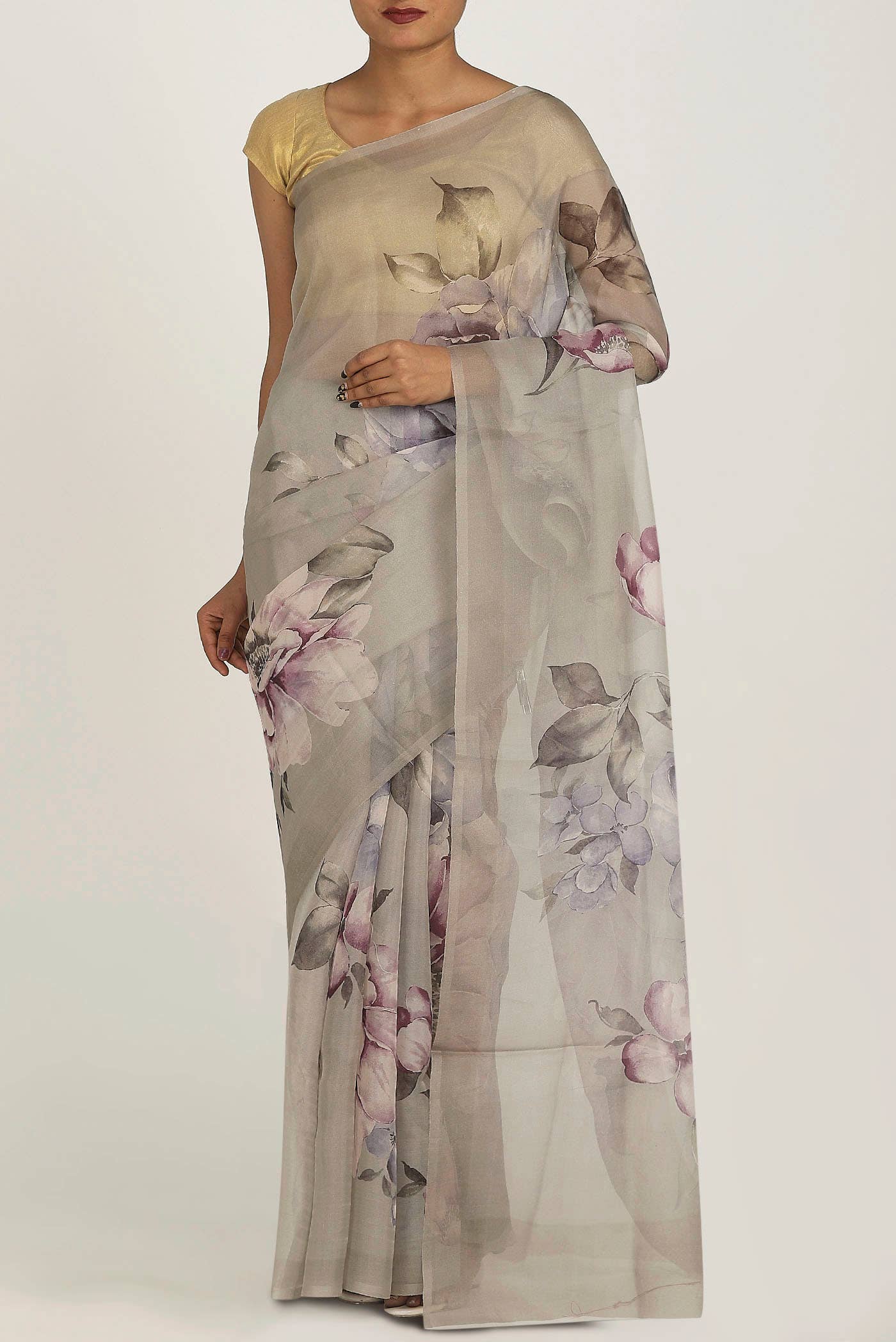 Grey Organza Silk Saree