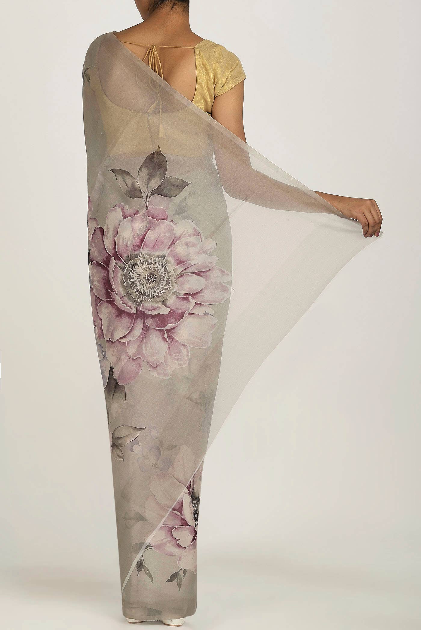 Grey Organza Silk Saree
