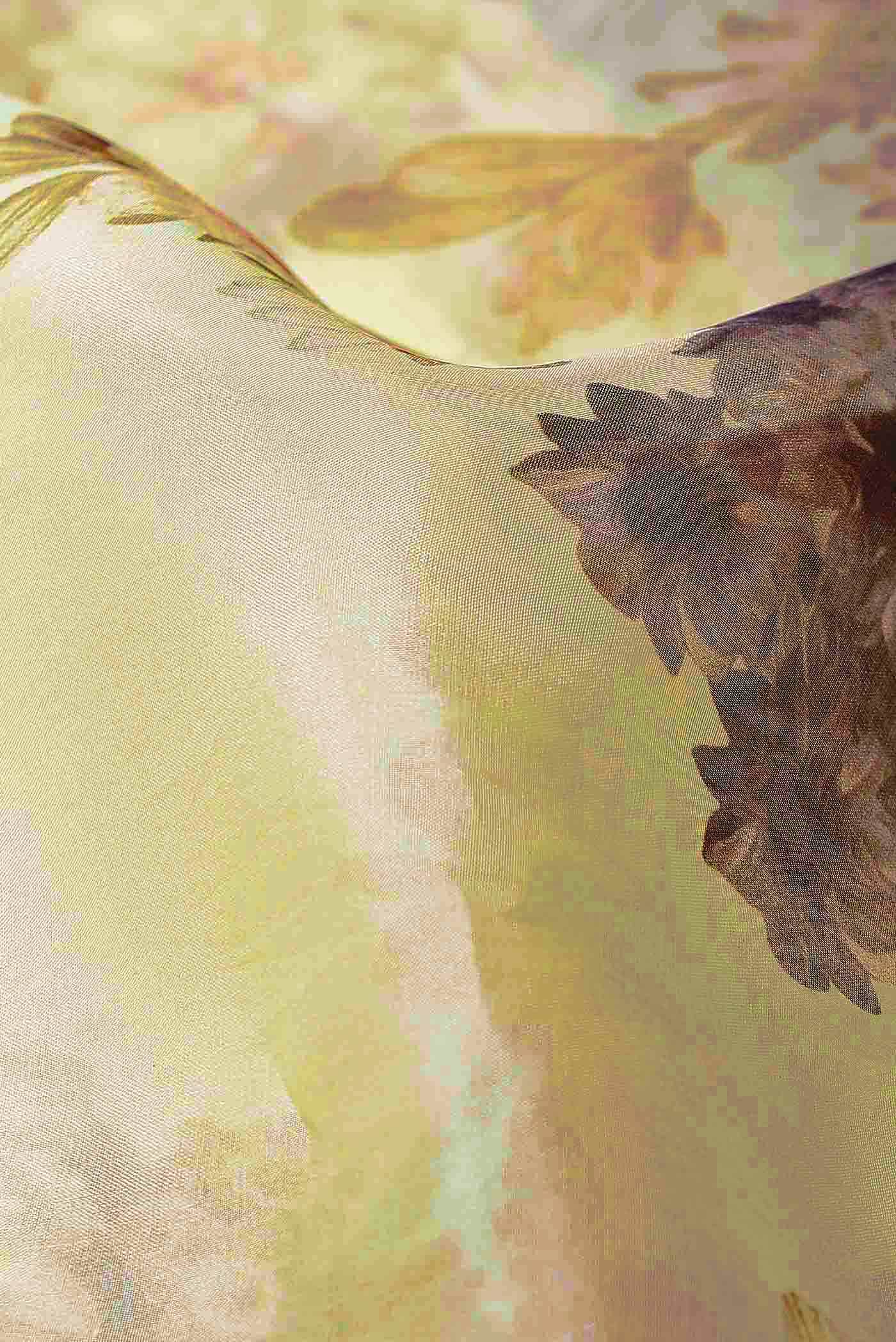 Lemon Yellow Organza Silk Saree
