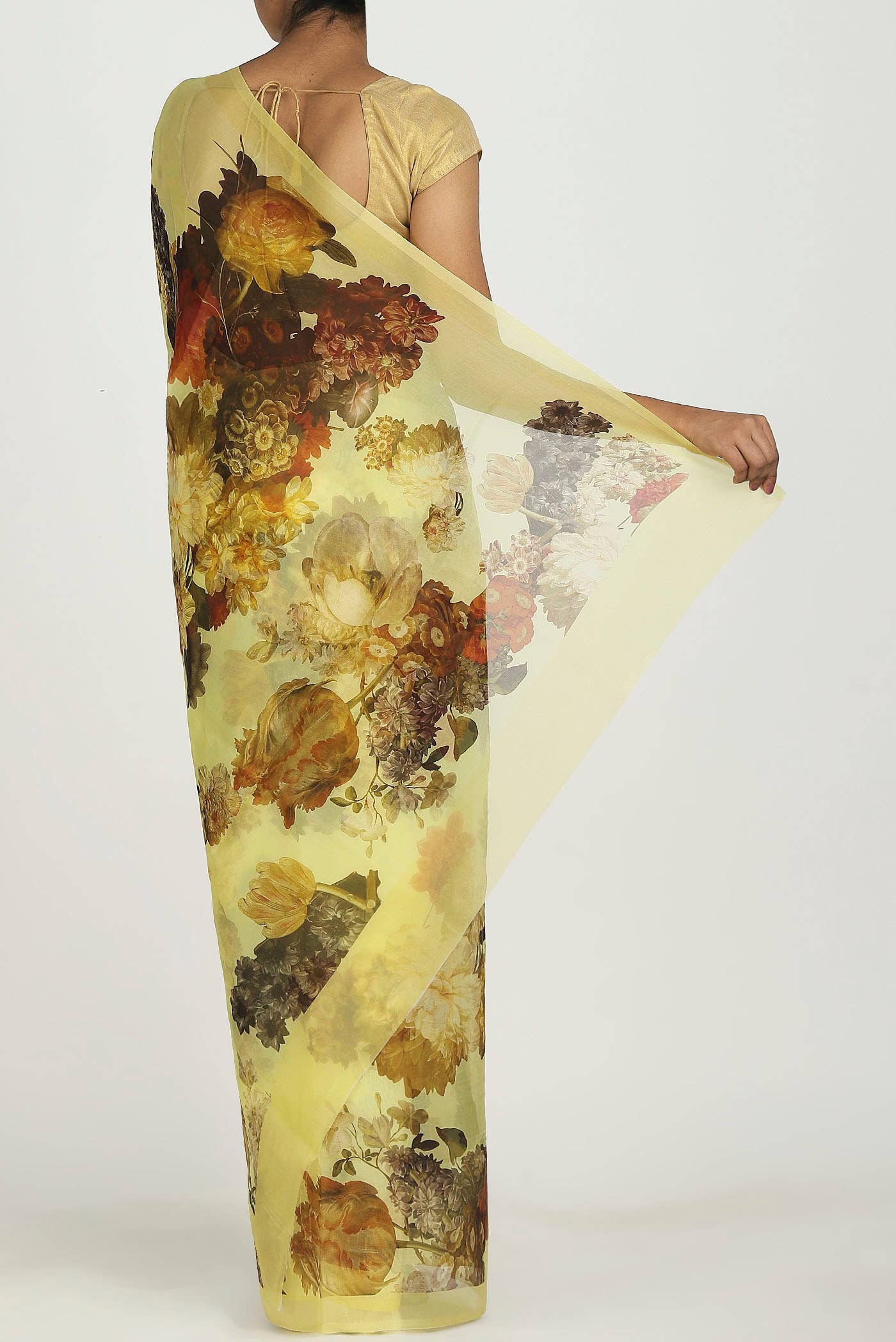 Lemon Yellow Organza Silk Saree