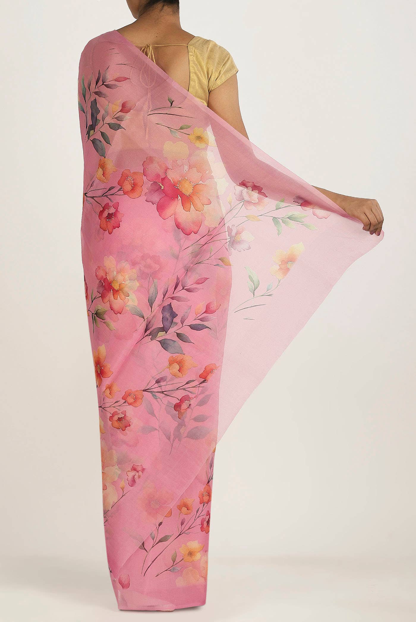 Rose pink Organza Silk Saree