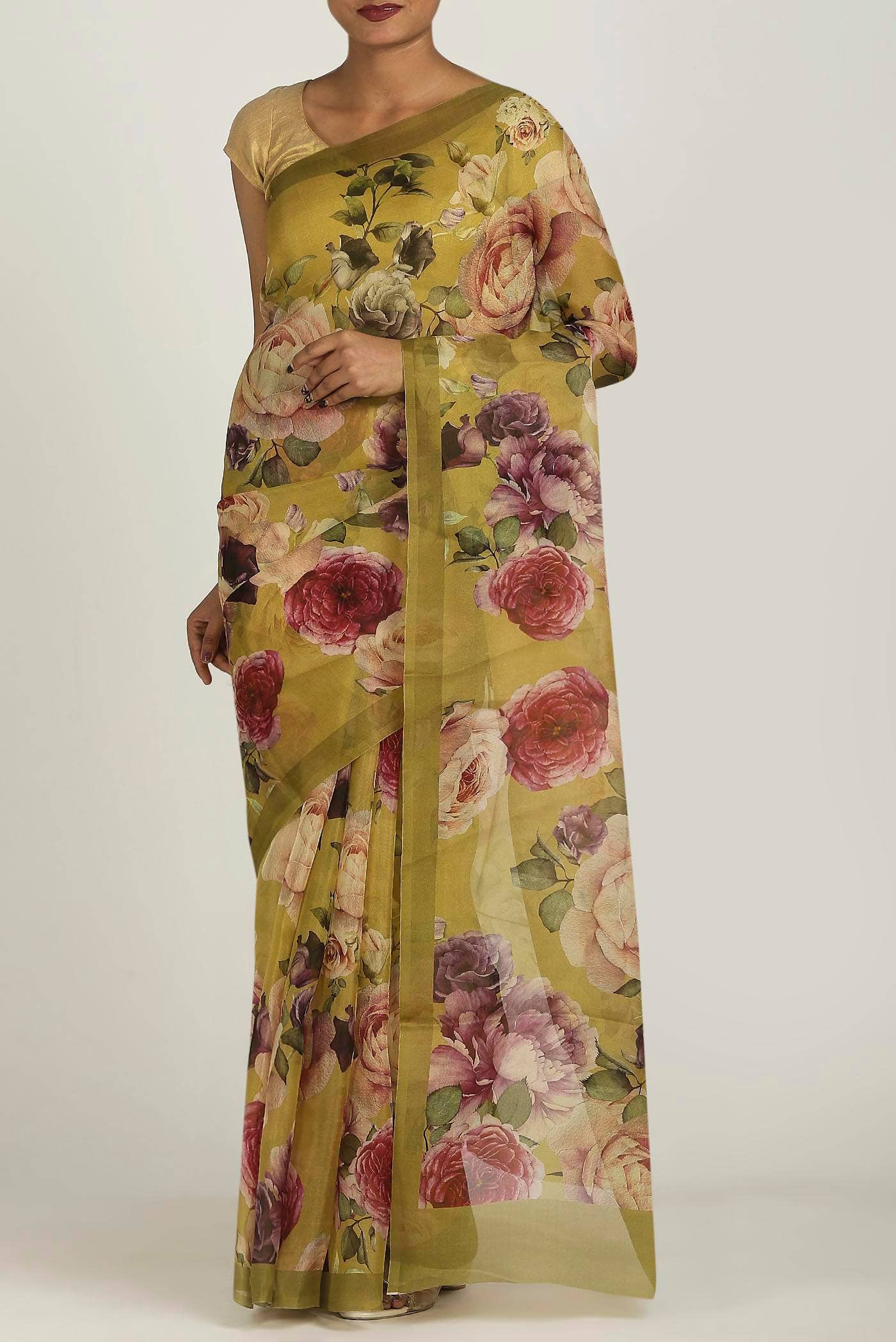 Mustard Organza Silk Saree