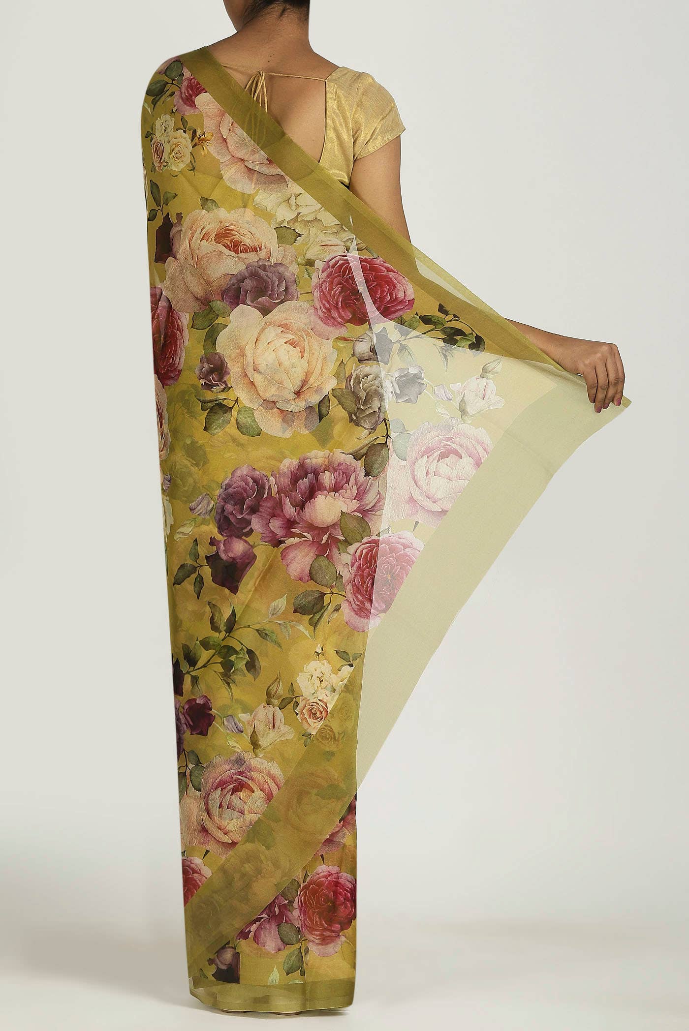 Mustard Organza Silk Saree