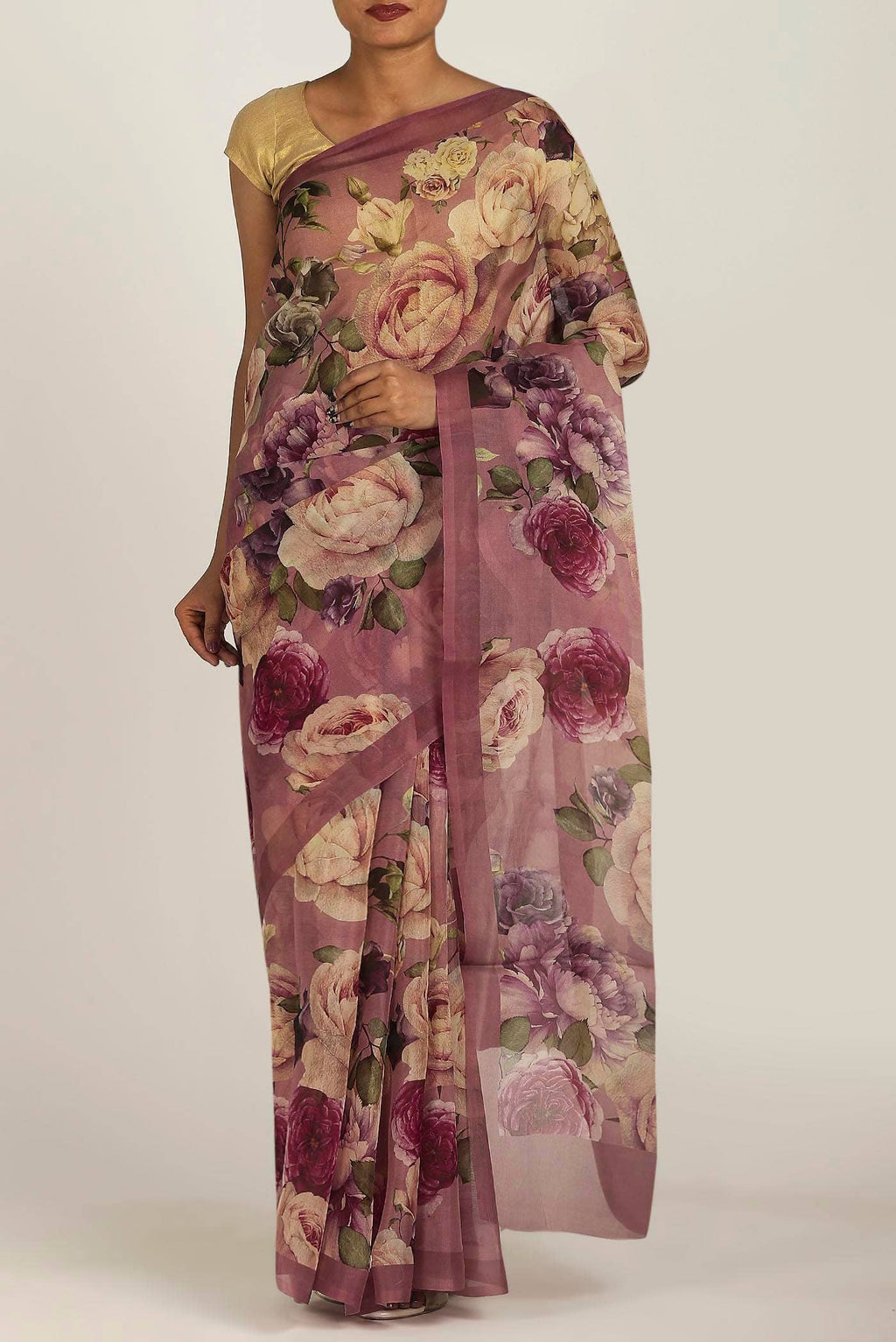 Mauve Organza Silk Saree