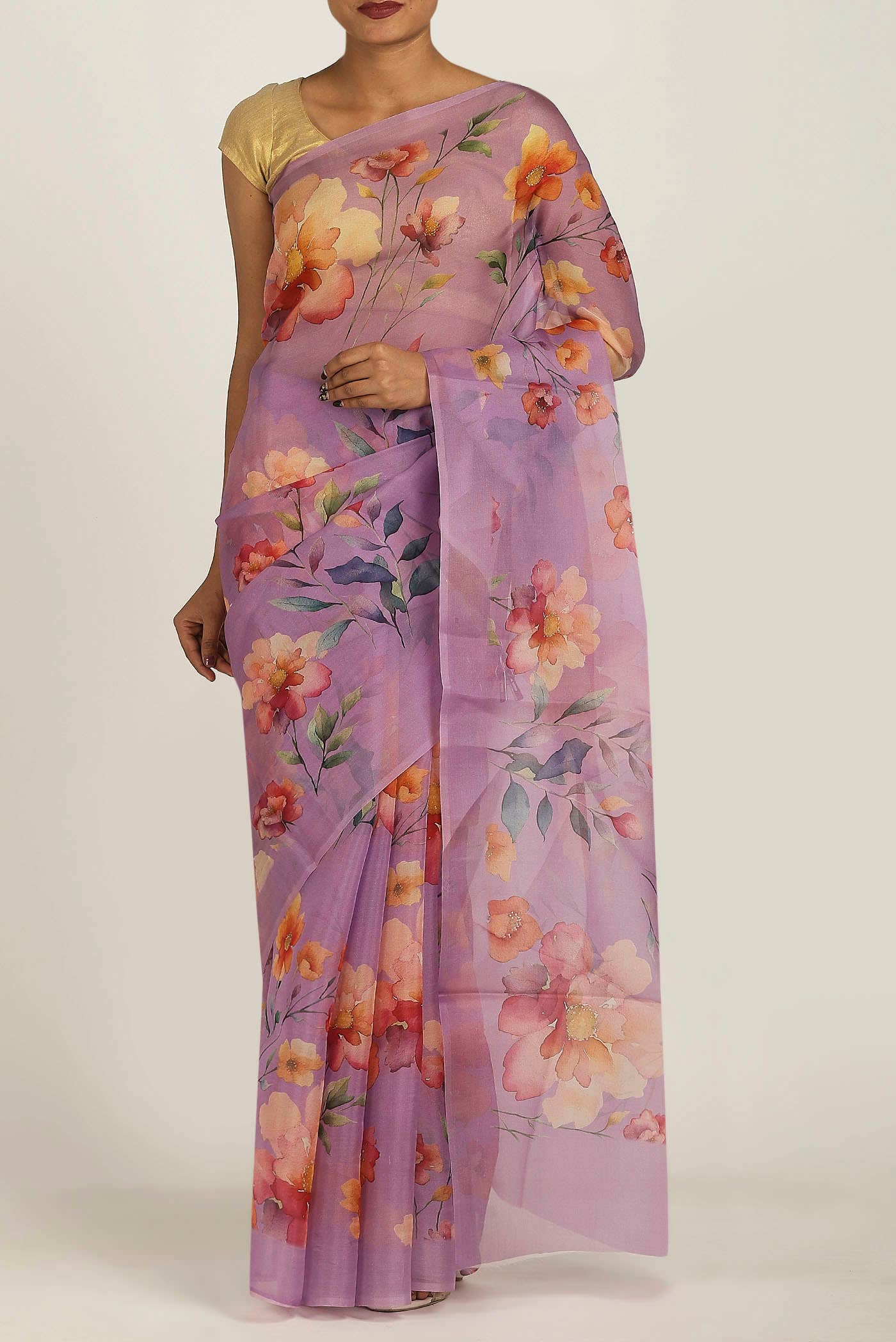 Lavender Organza Silk Saree