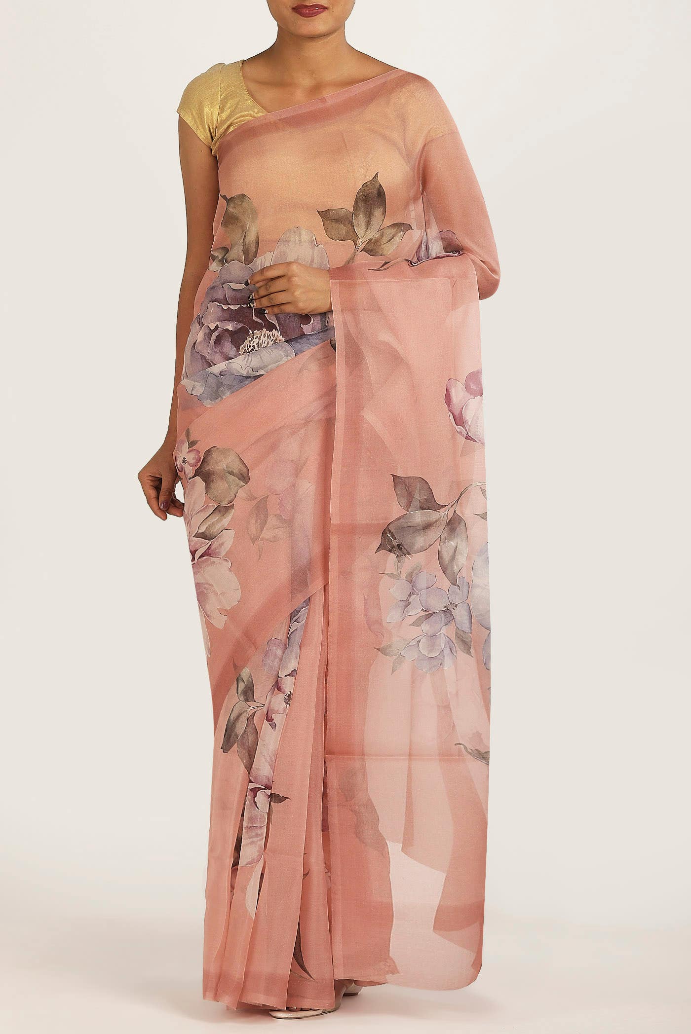 Peach Organza Silk Saree