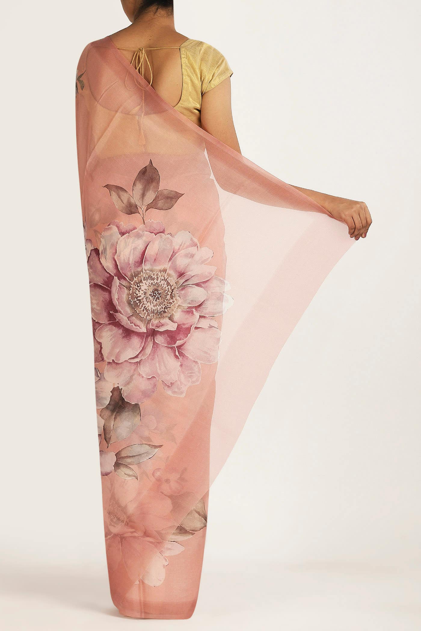 Peach Organza Silk Saree