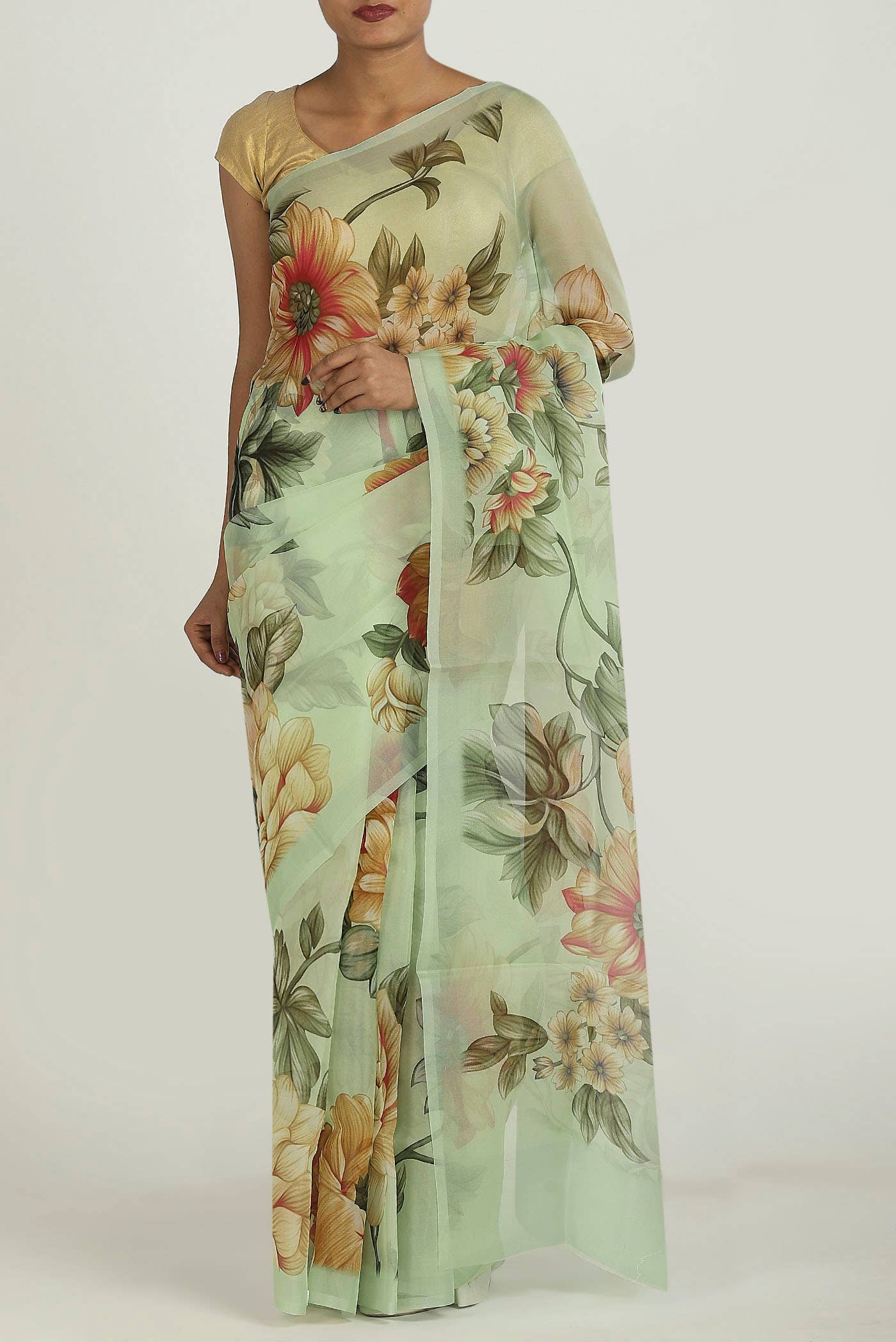 Mint Green Organza Silk Saree