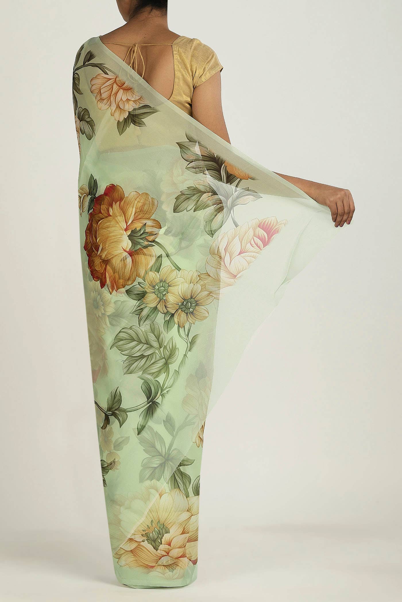 Mint Green Organza Silk Saree