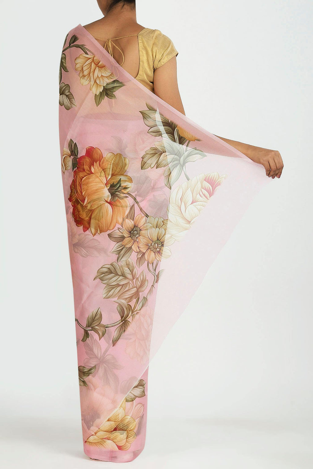Coral Organza Silk Saree