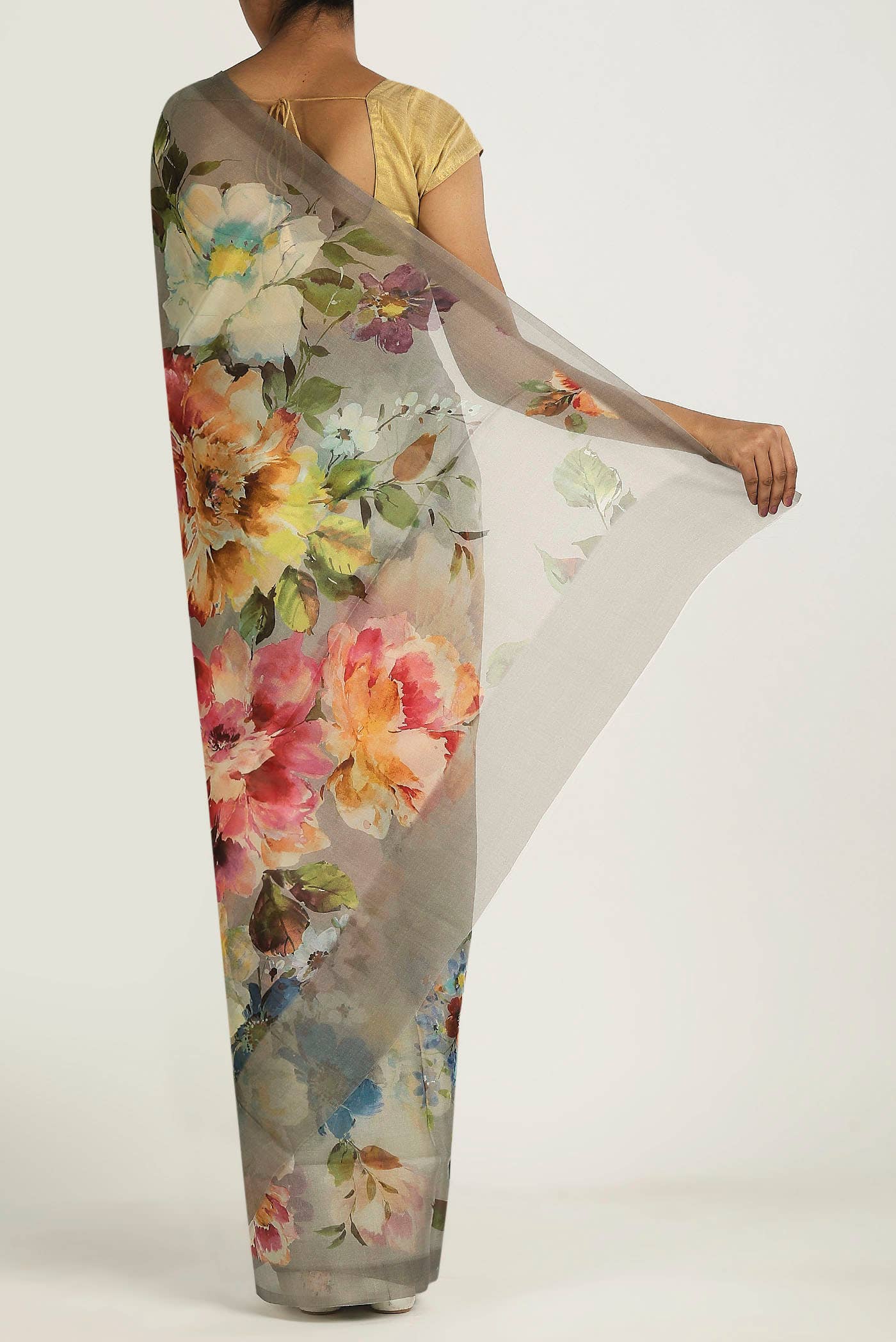 Grey Organza Silk Saree