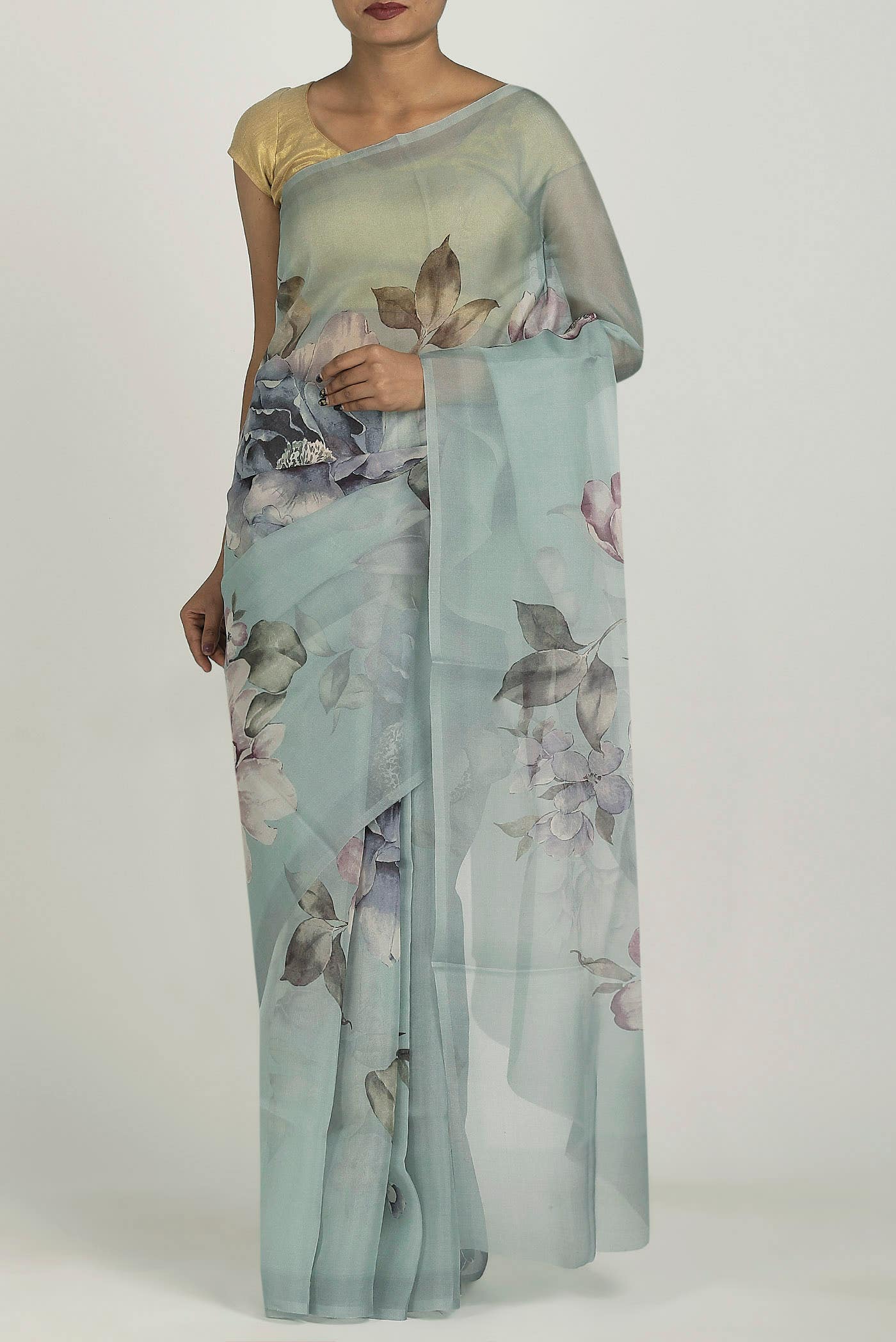 Light Blue Organza Silk Saree
