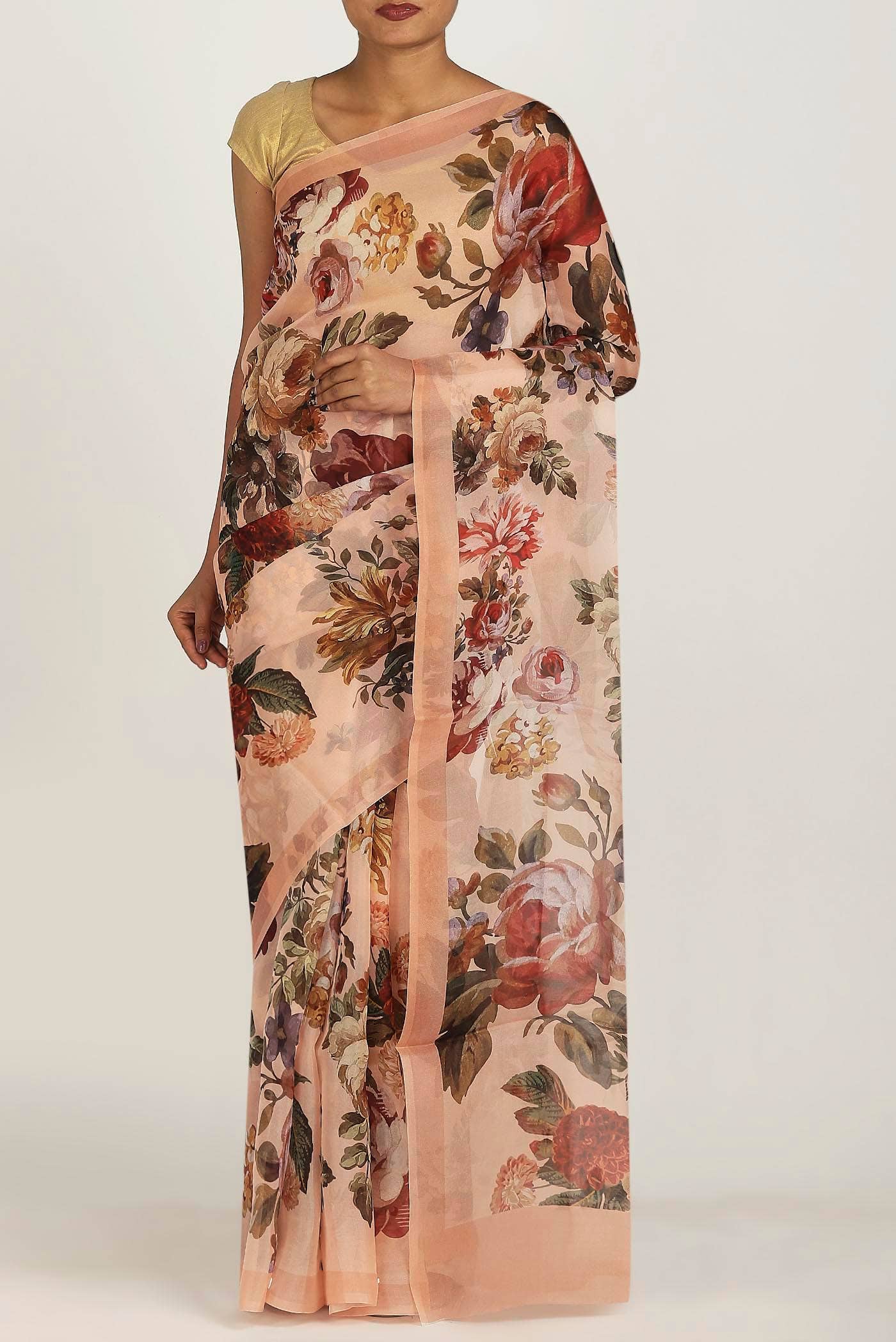 Peach Organza Silk Saree