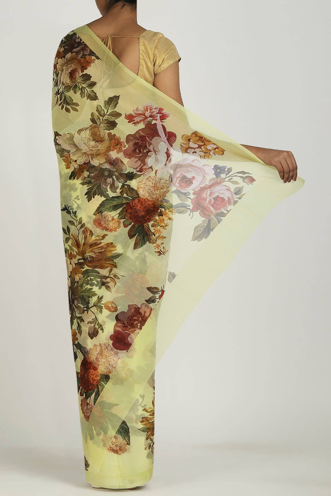 Lemon Yellow Organza Silk Saree