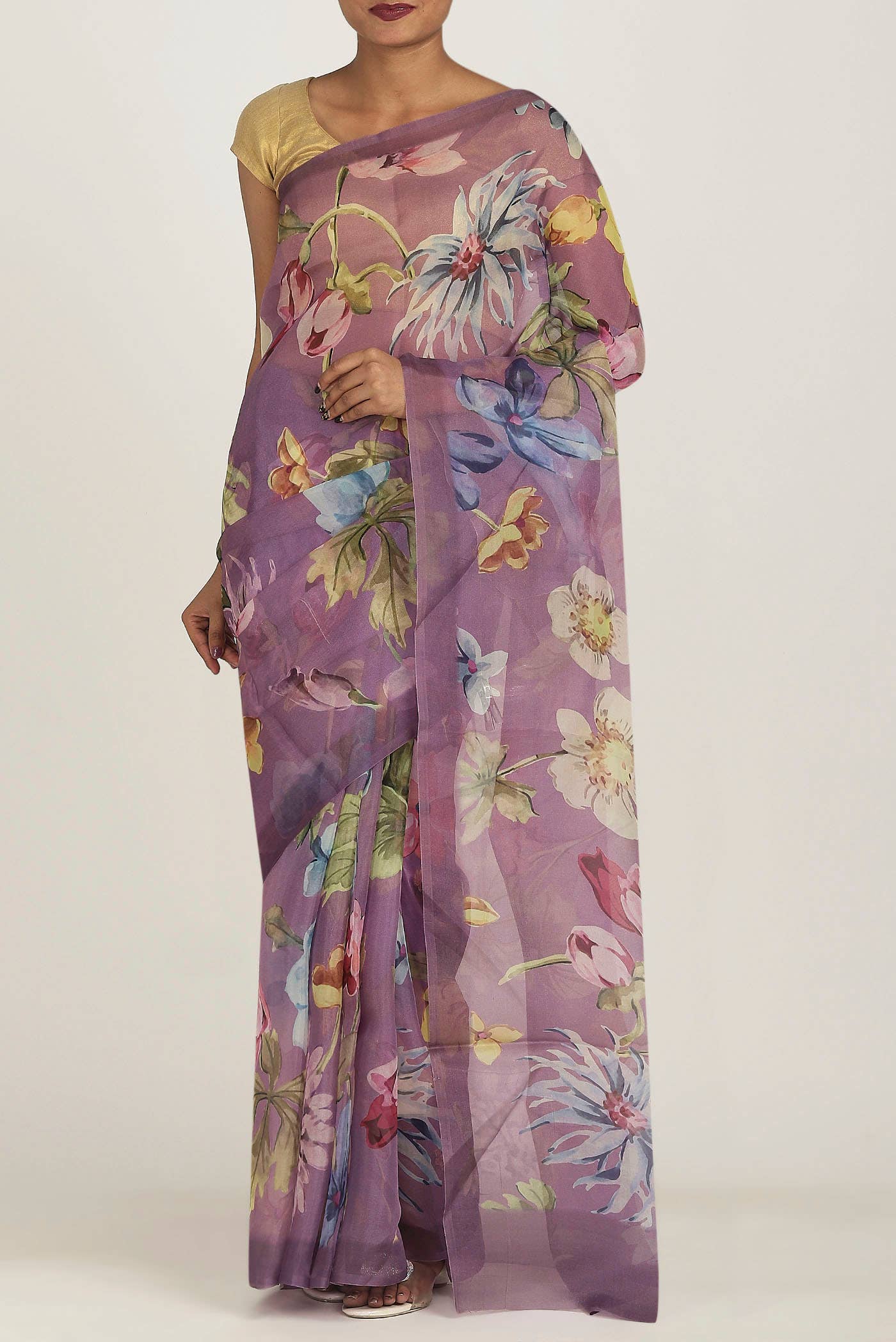Lavender Organza Silk Saree