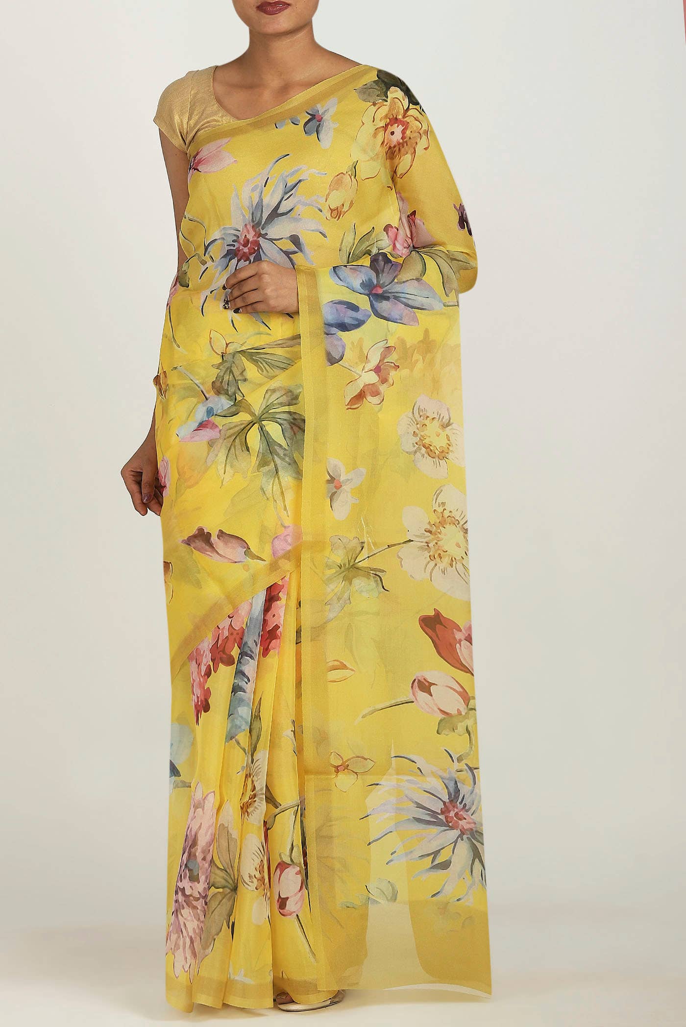 Yellow Organza Silk Saree