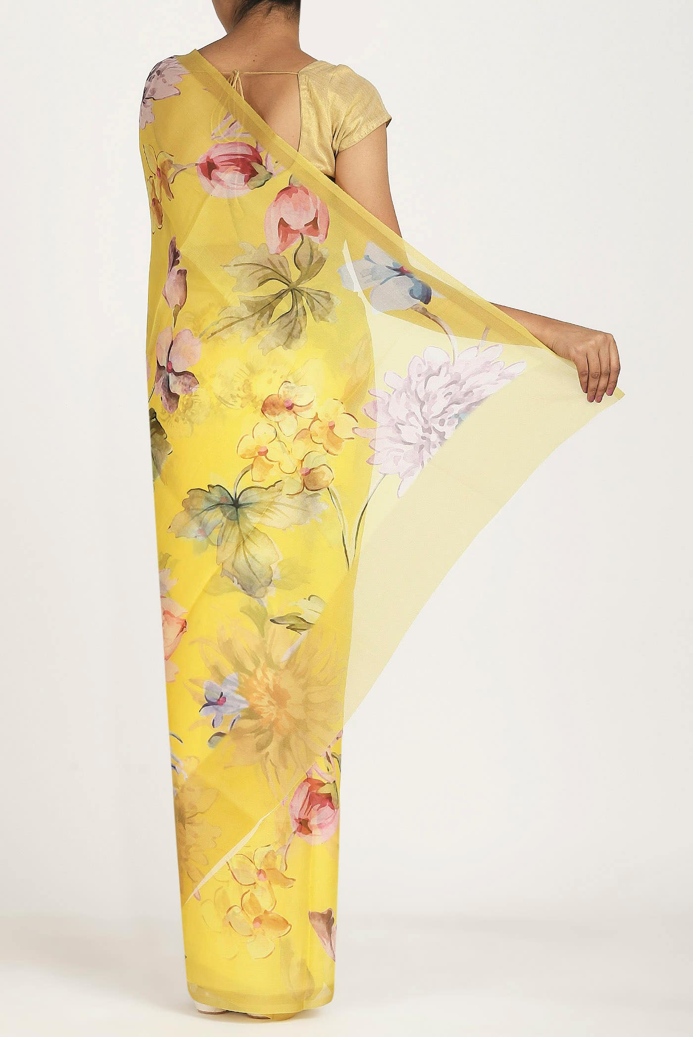 Yellow Organza Silk Saree