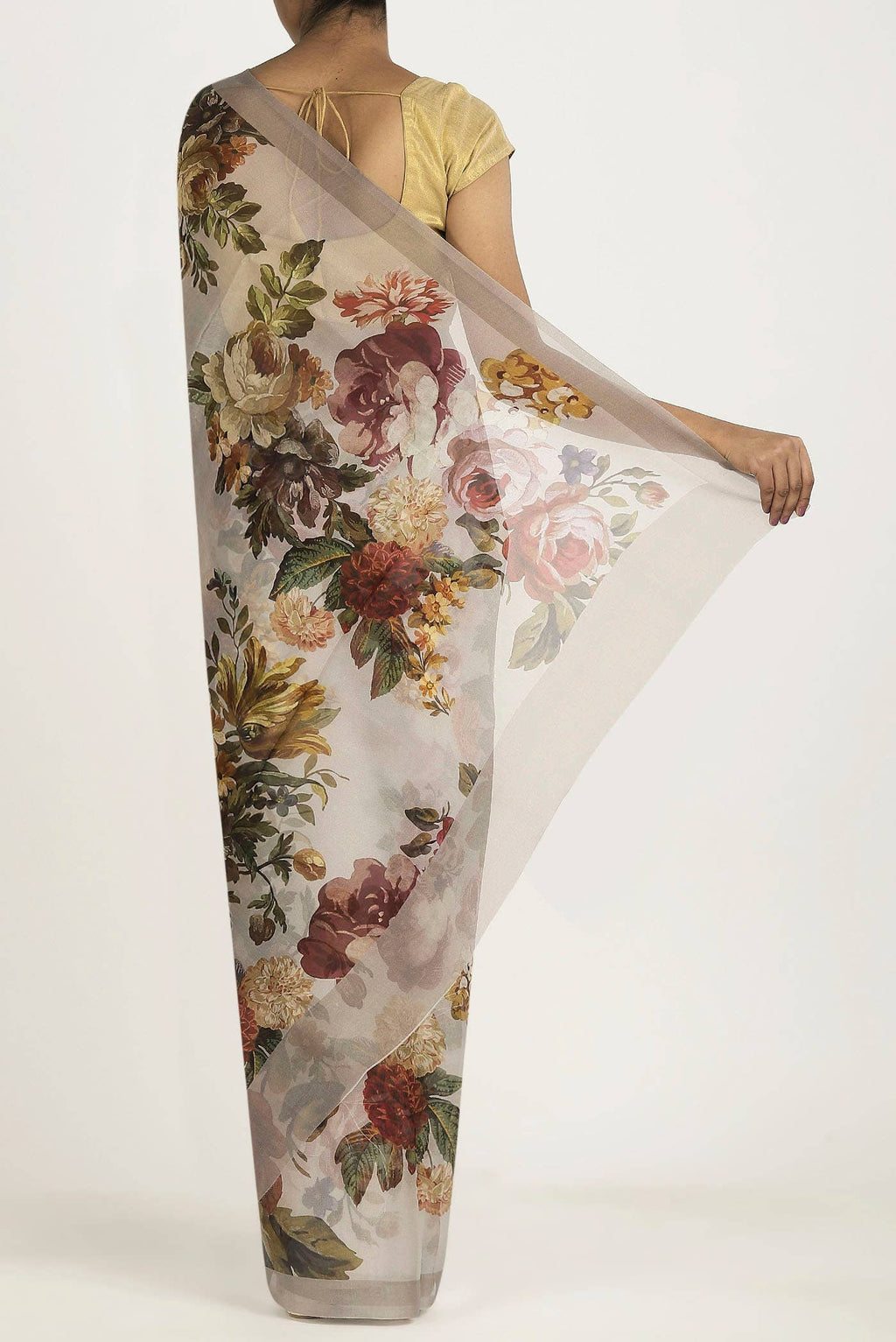 Grey Organza Silk Saree