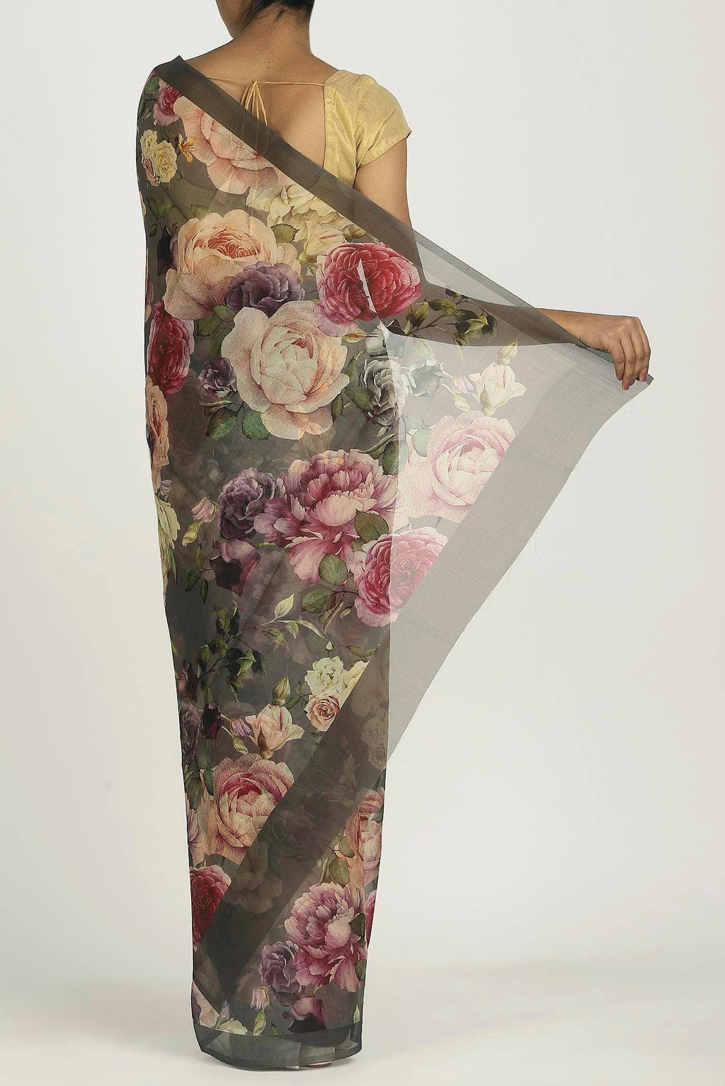 Grey Organza Silk Saree