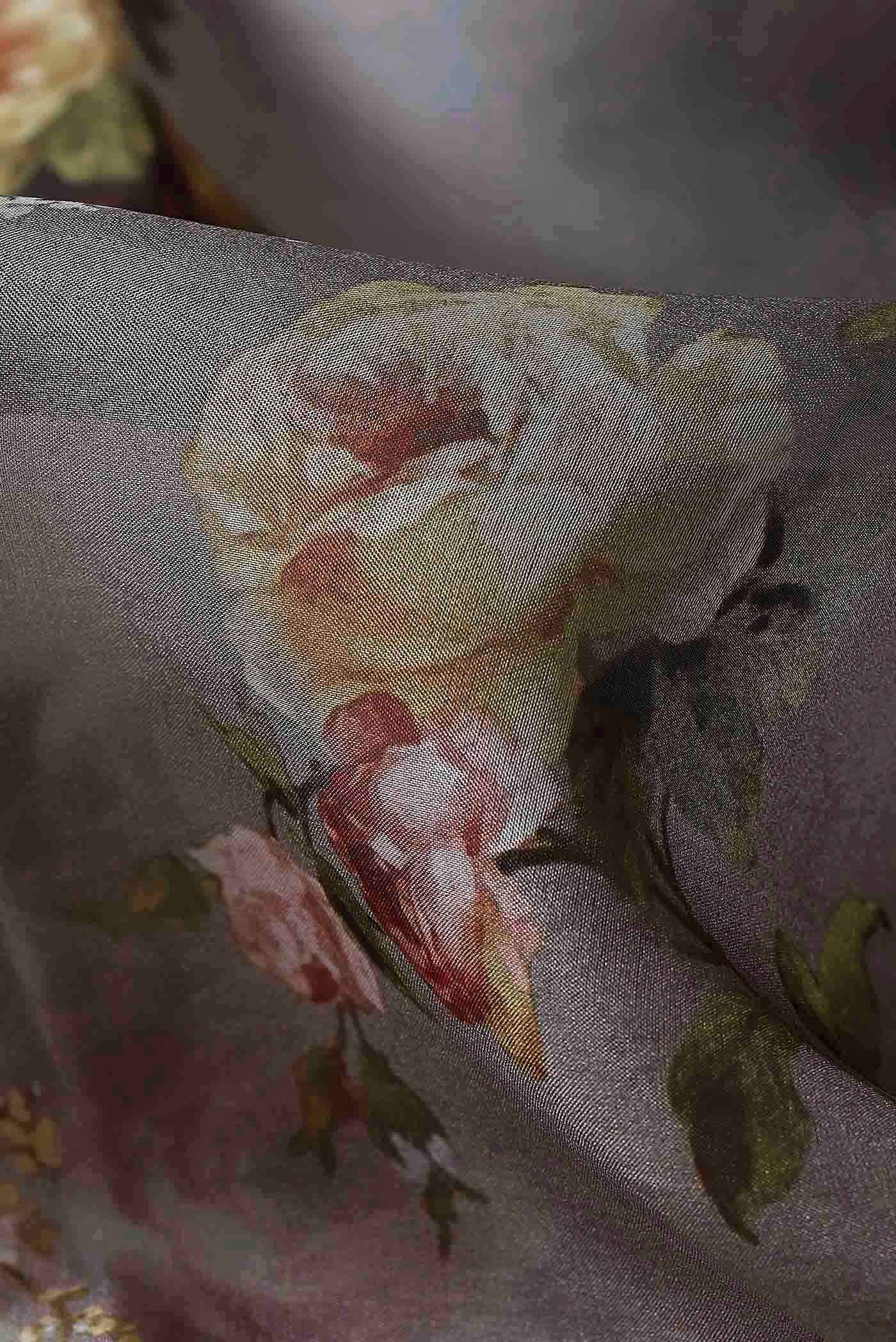 Grey Organza Silk Saree