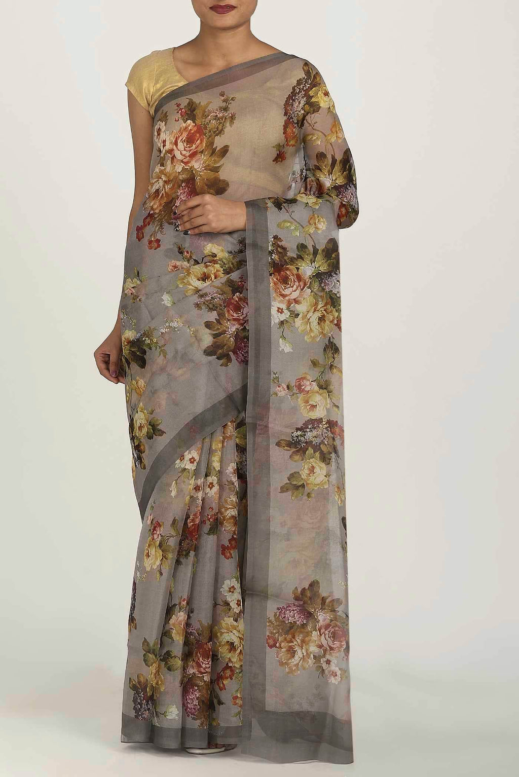 Grey Organza Silk Saree