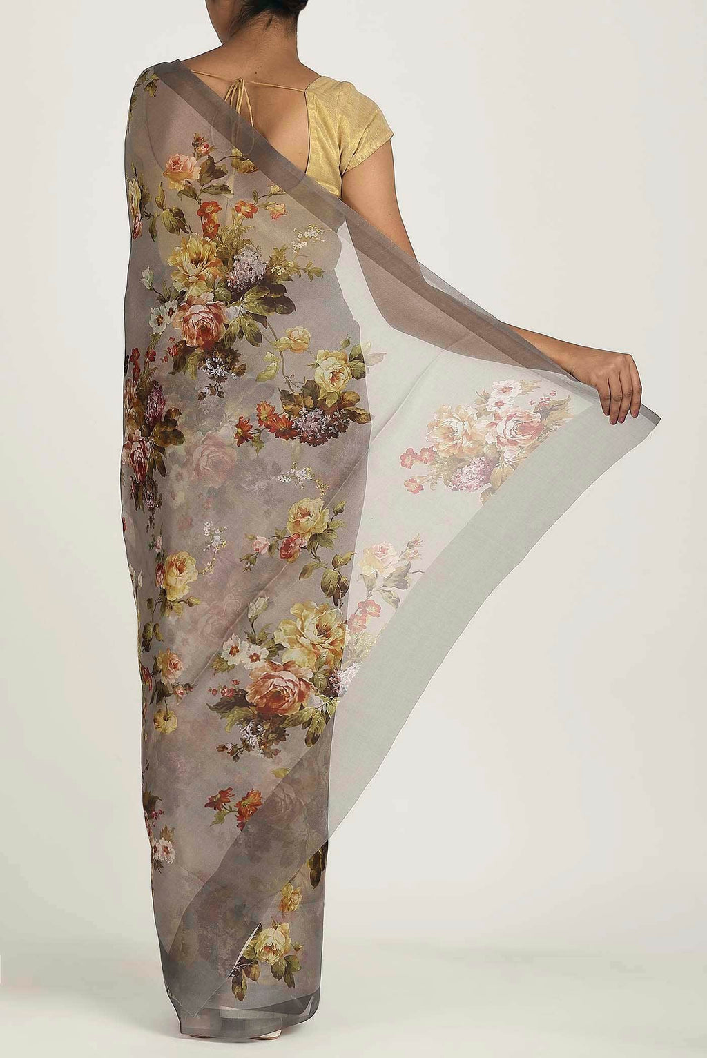 Grey Organza Silk Saree