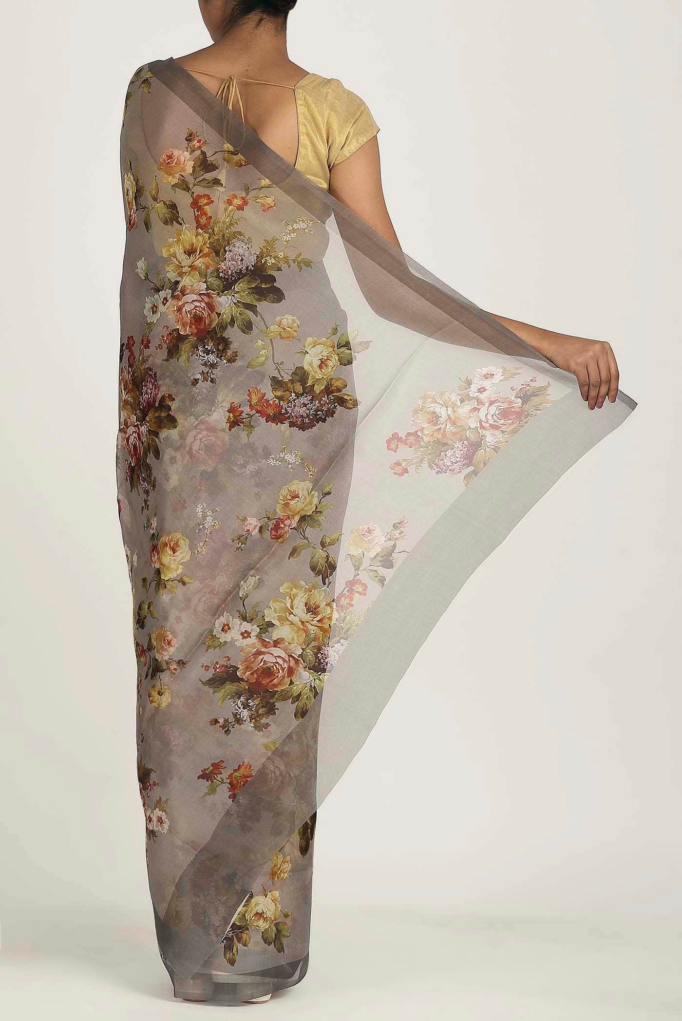 Grey Organza Silk Saree