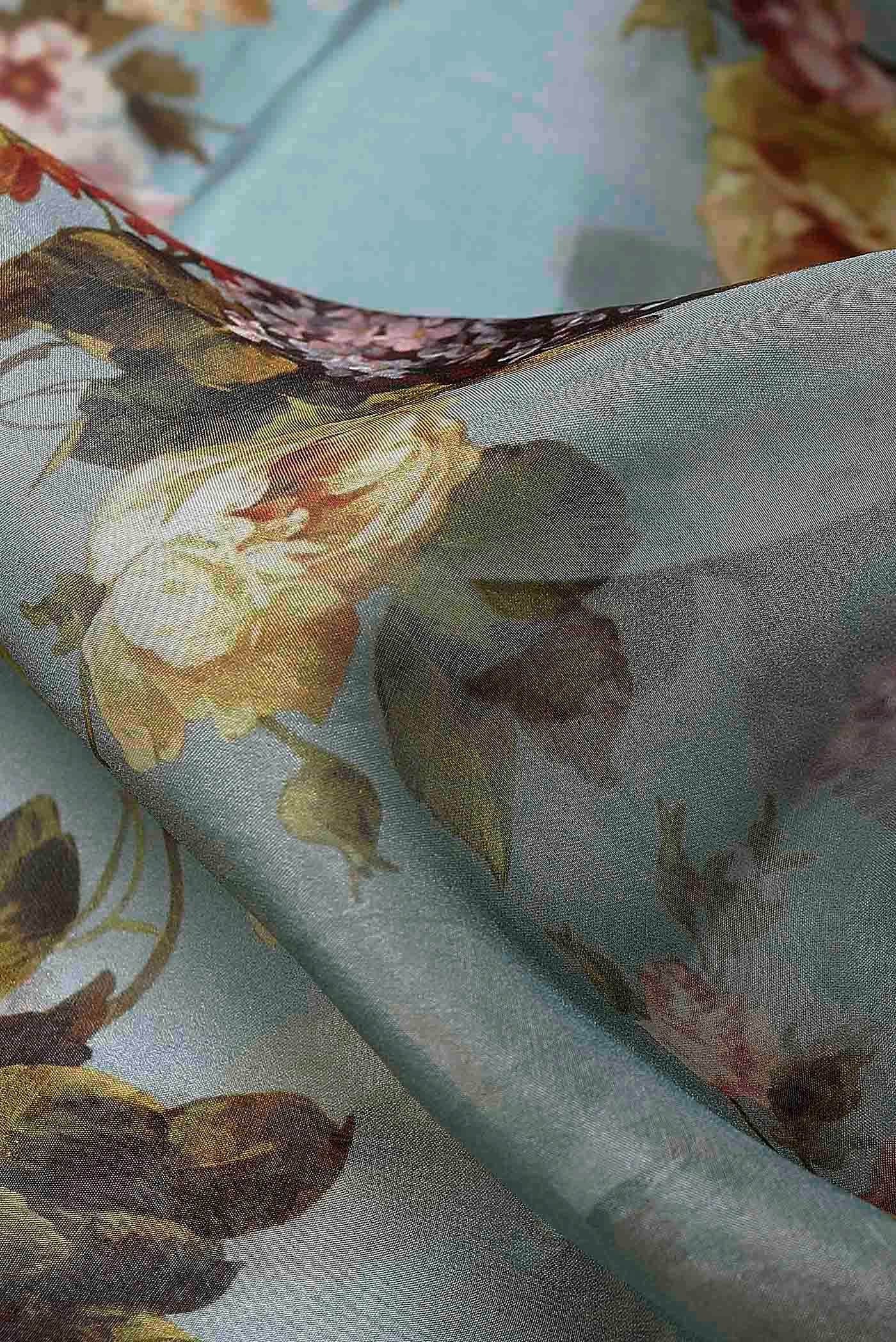 Light Blue Organza Silk Saree