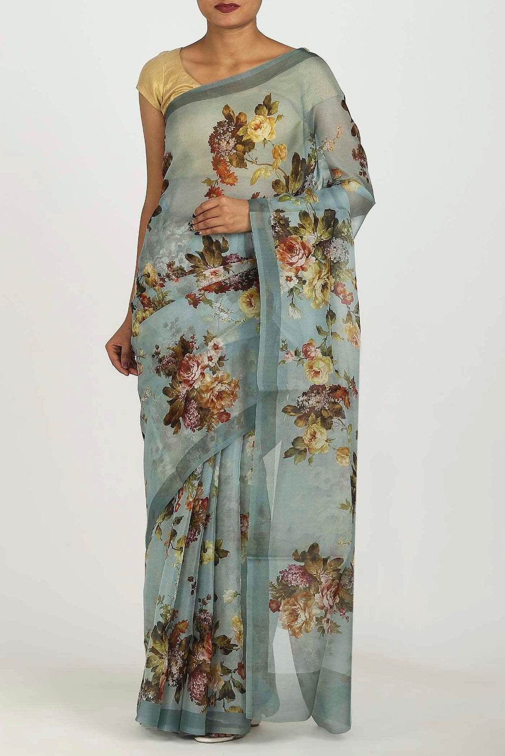 Light Blue Organza Silk Saree
