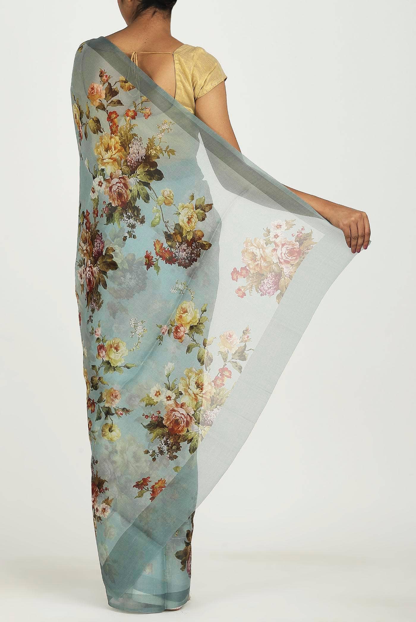 Light Blue Organza Silk Saree