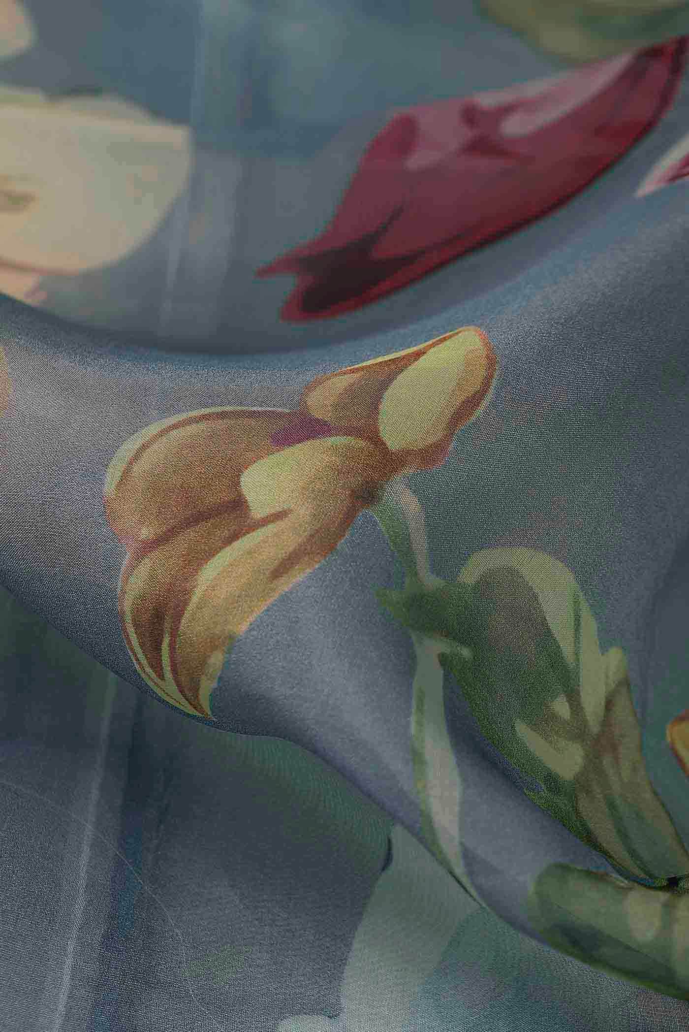 Blue Grey Organza Silk Saree