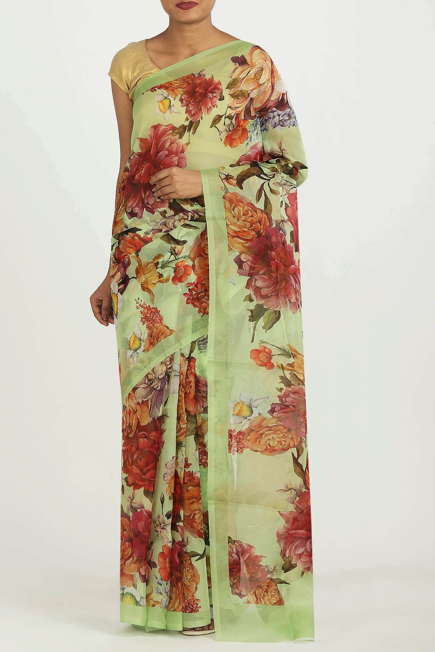 Green Organza Silk Saree