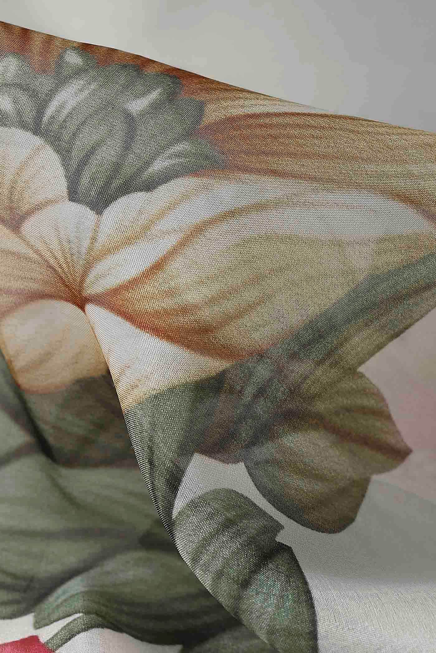 Cream Organza Silk Saree