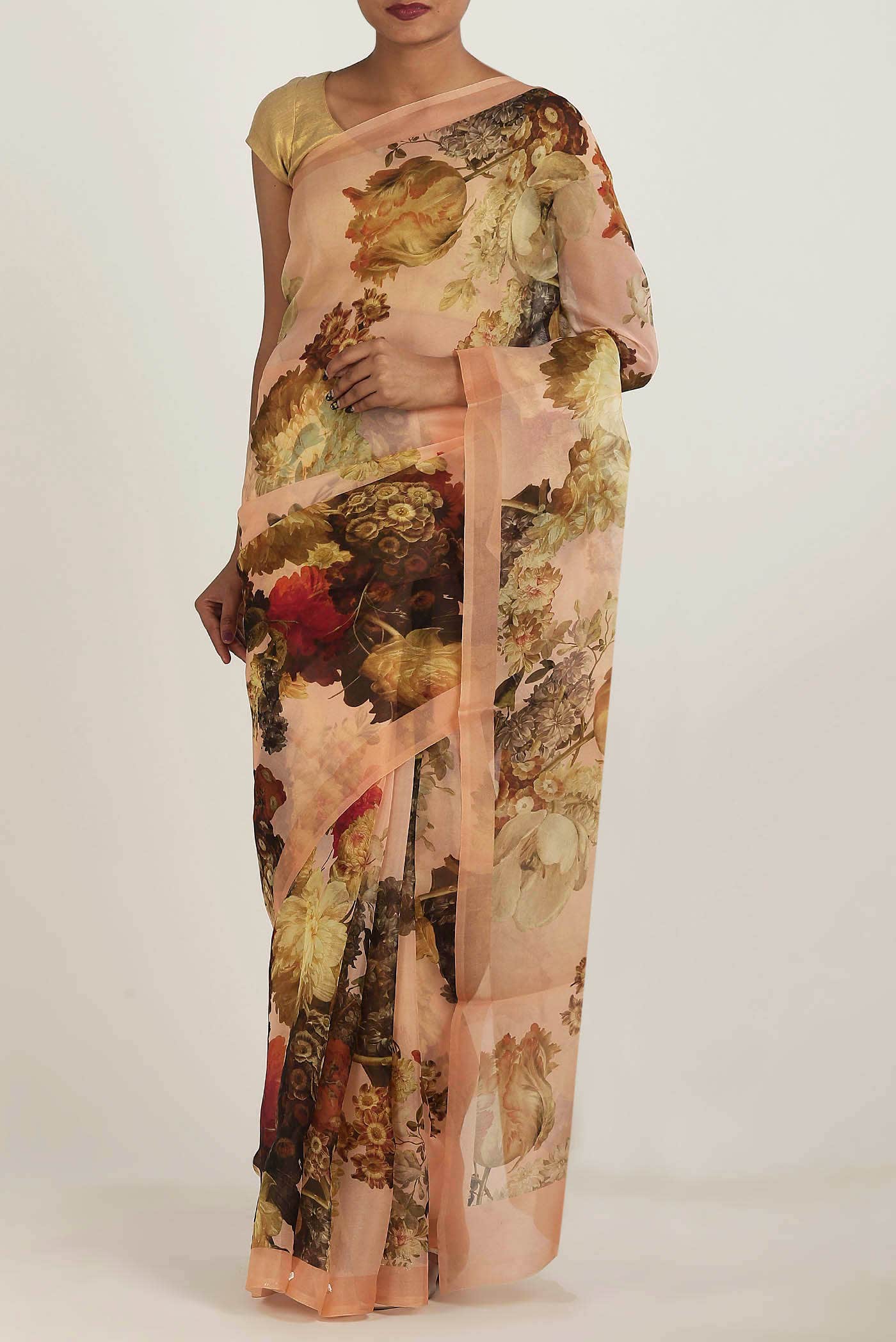 Peach Organza Silk Saree