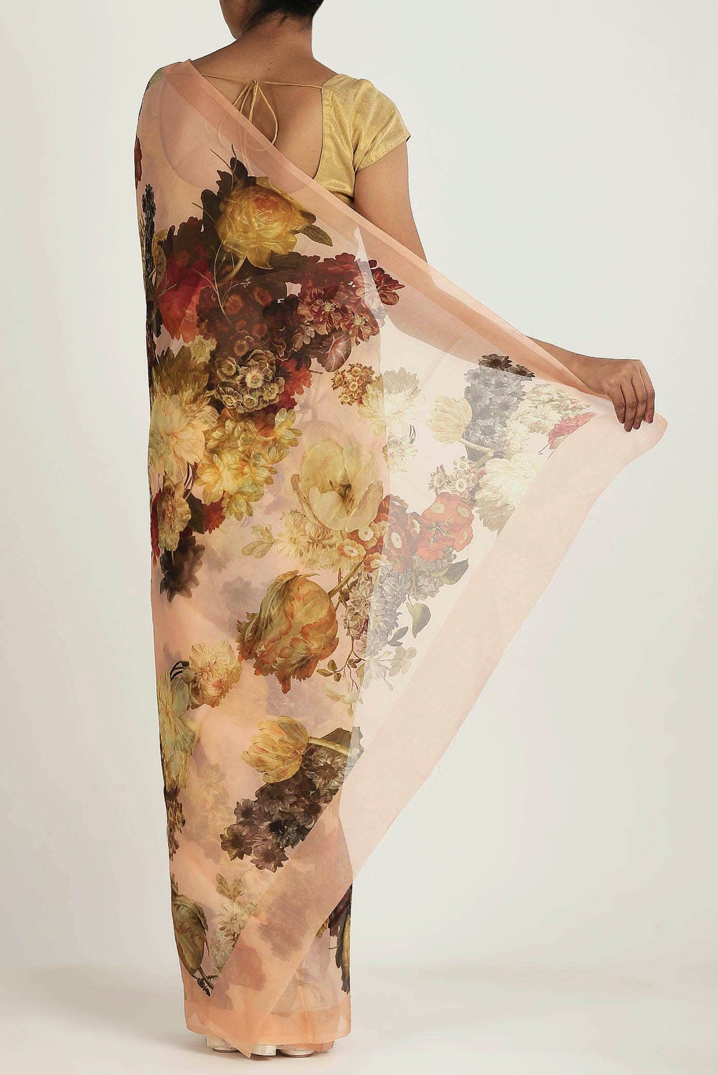 Peach Organza Silk Saree