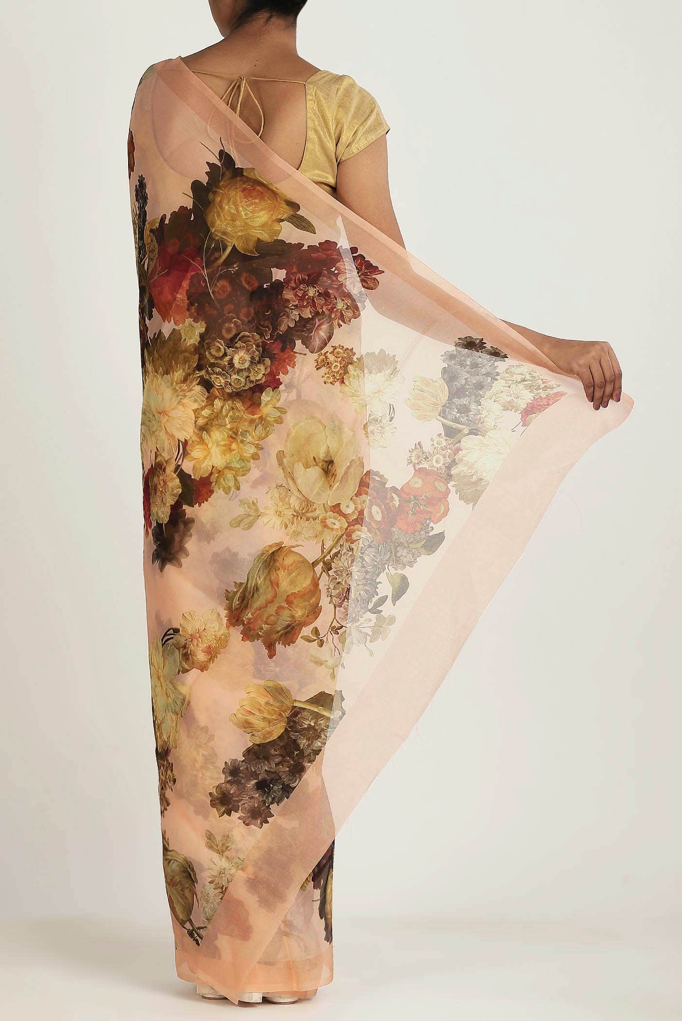 Peach Organza Silk Saree