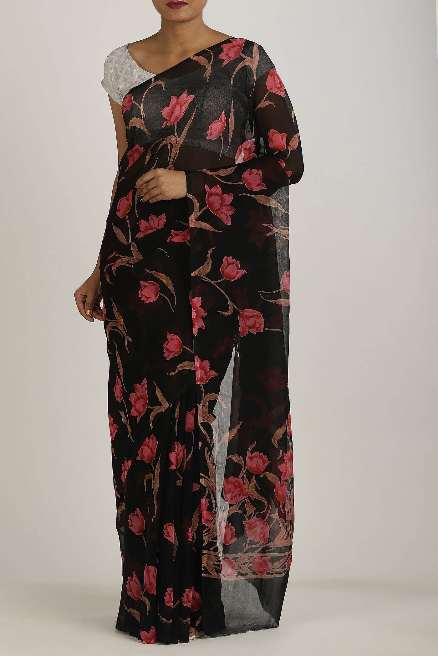 Black Mysore Chiffon Saree