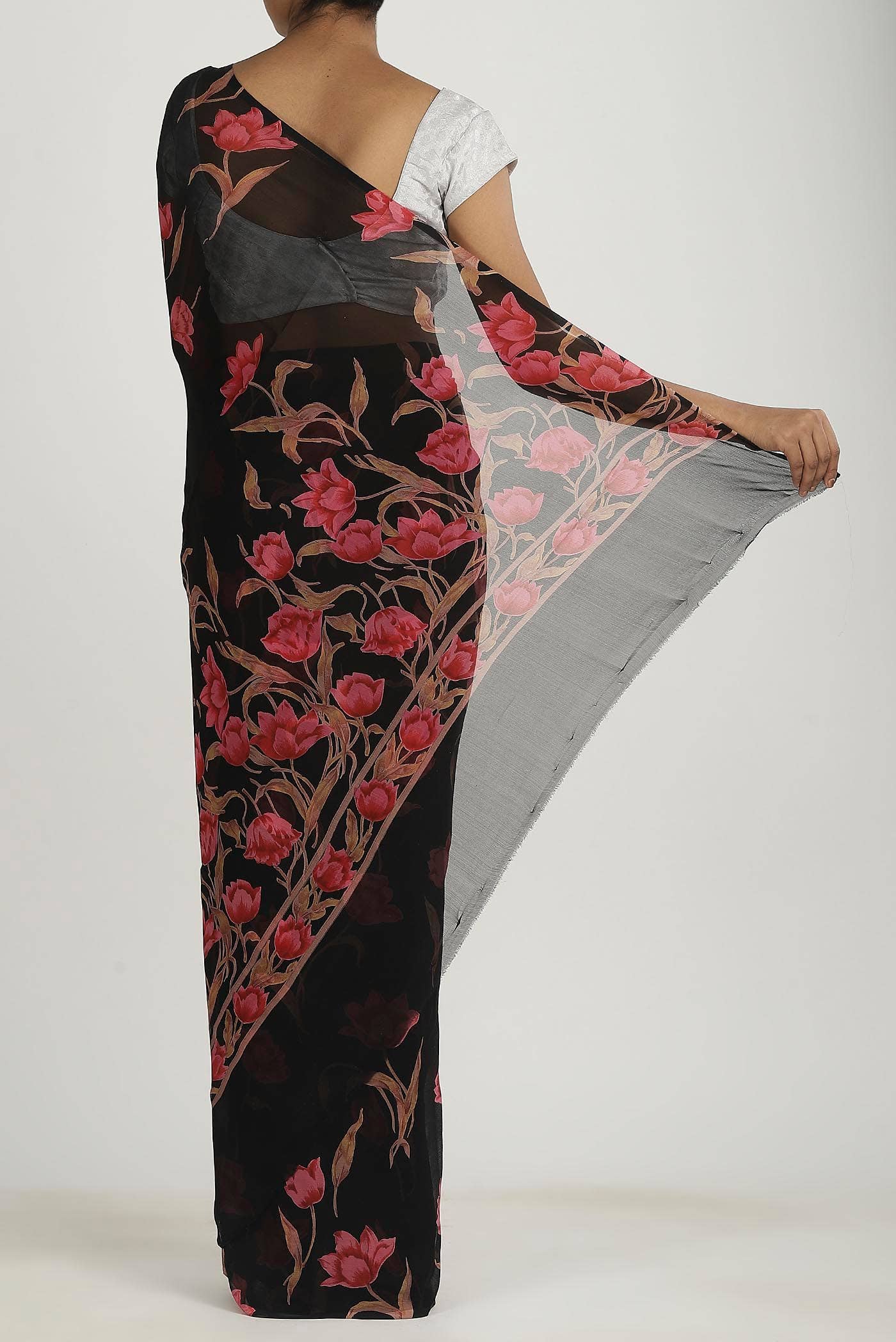 Black Mysore Chiffon Saree