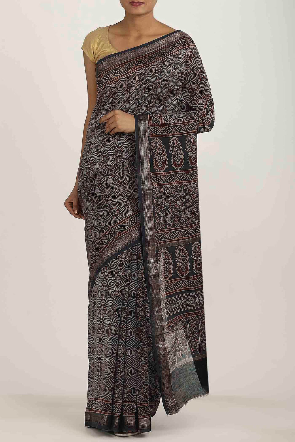 Black Maheshwari Silk Cotton Saree